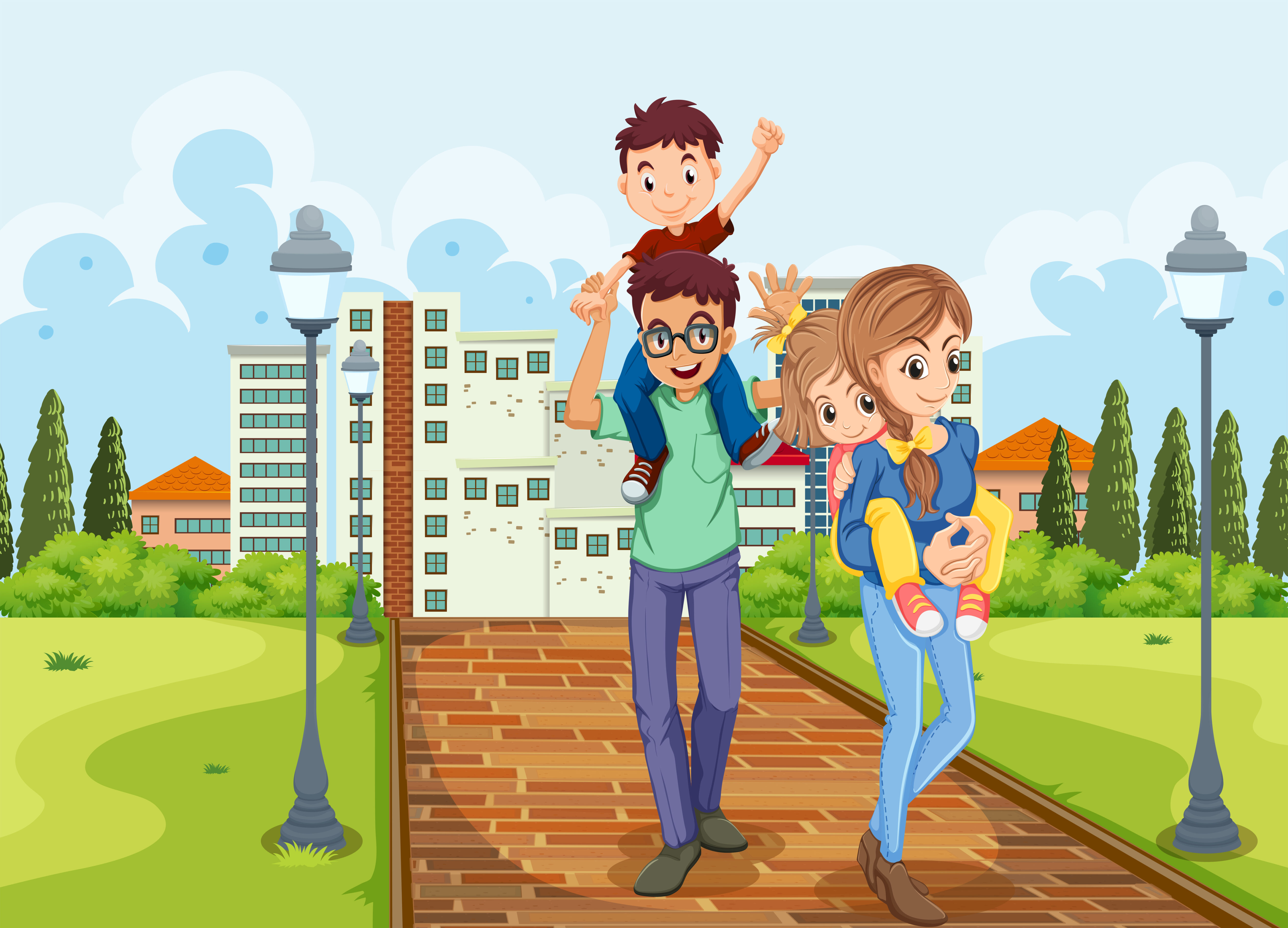 Family take a walk in the park Free Vector