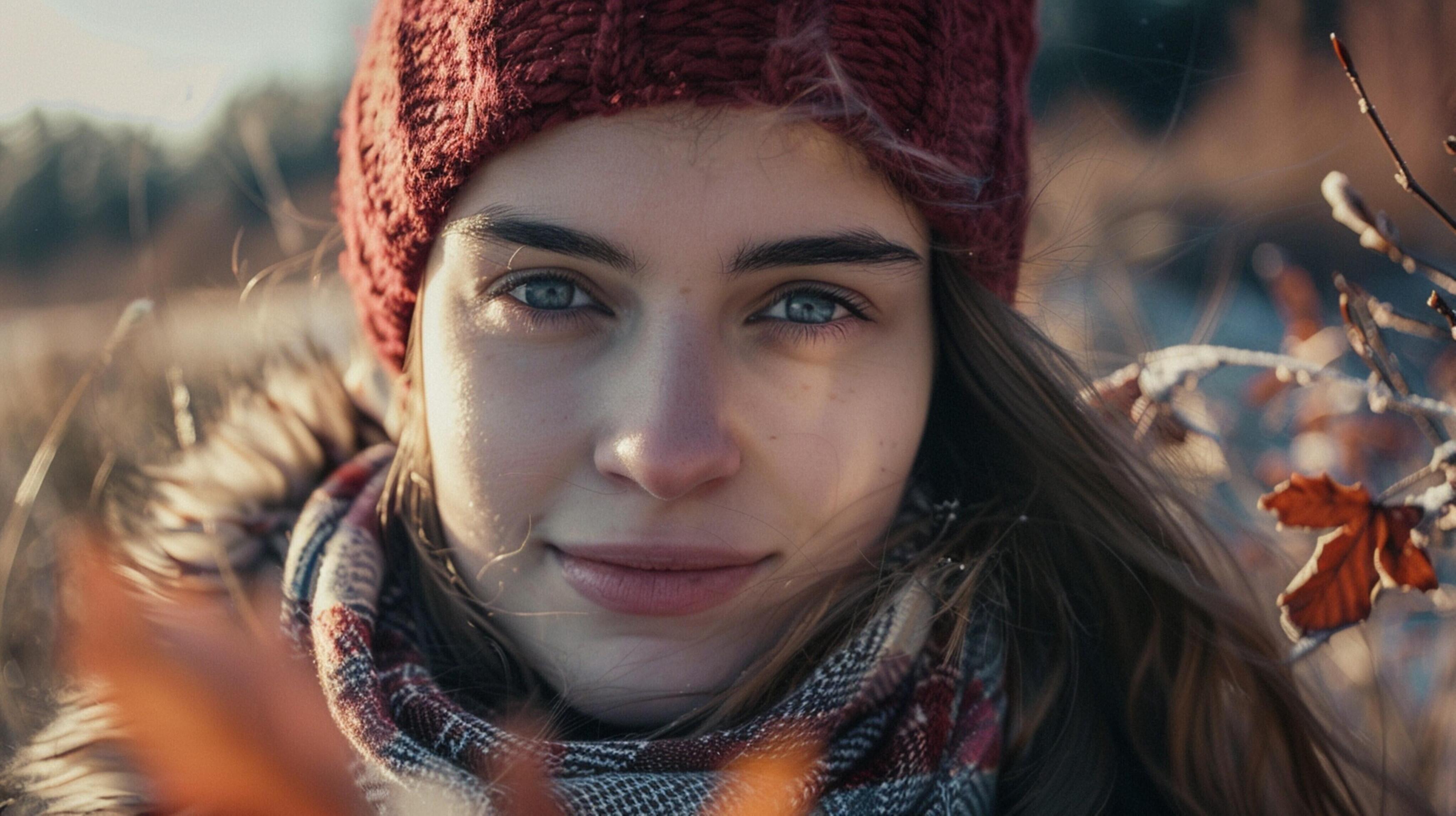 young woman outdoors looking at camera smiling Stock Free