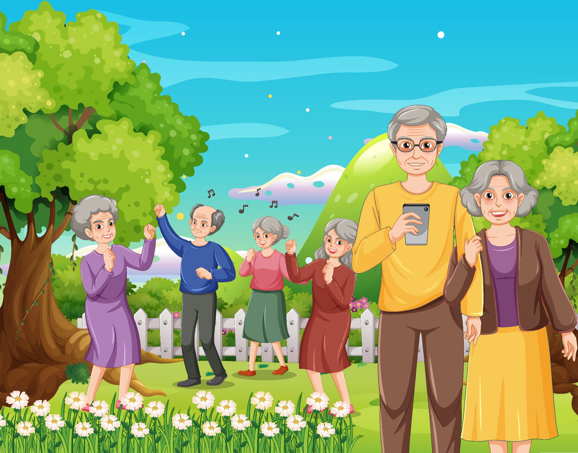 Outdoor park with senior people Free Vector