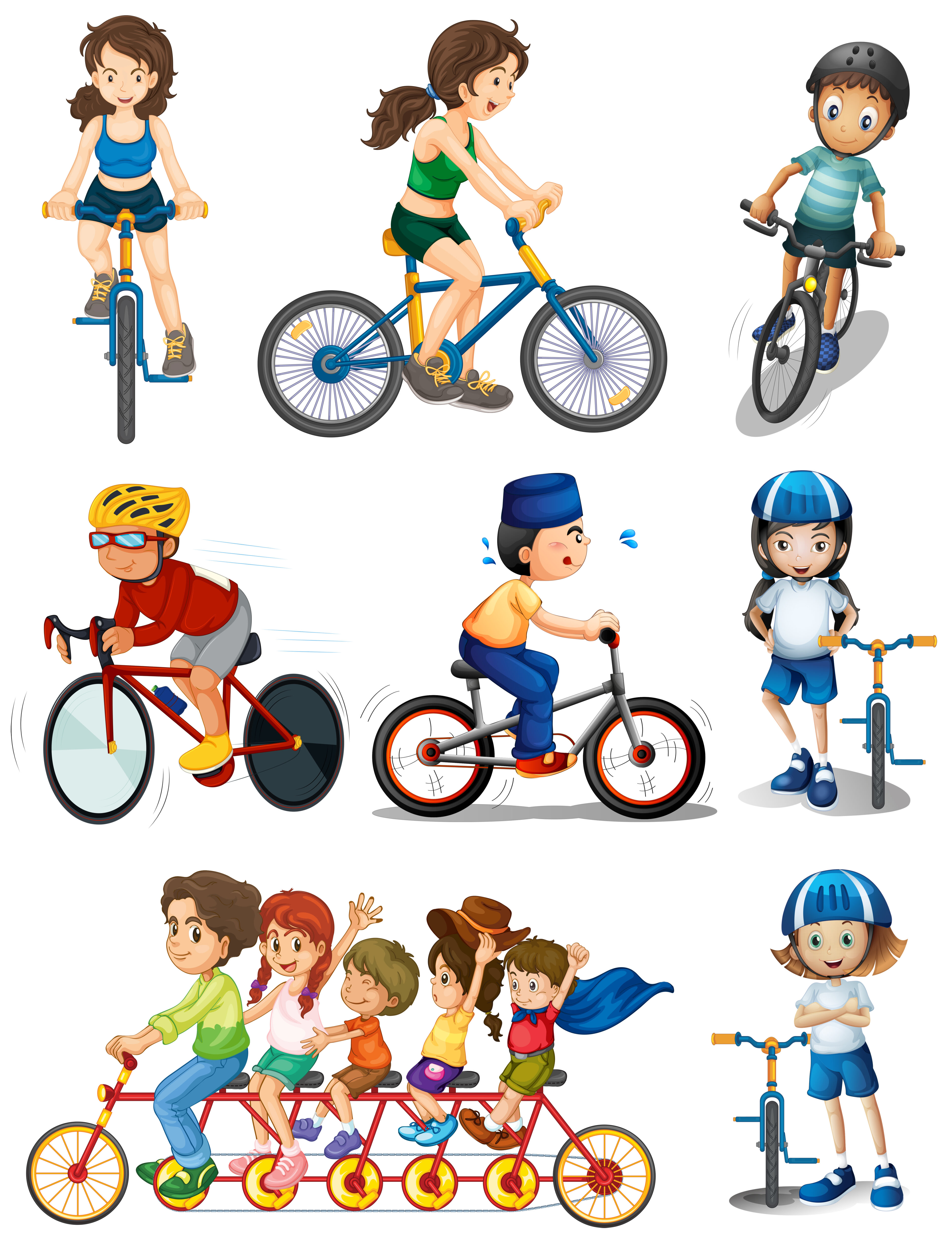 
									People biking Free Vector