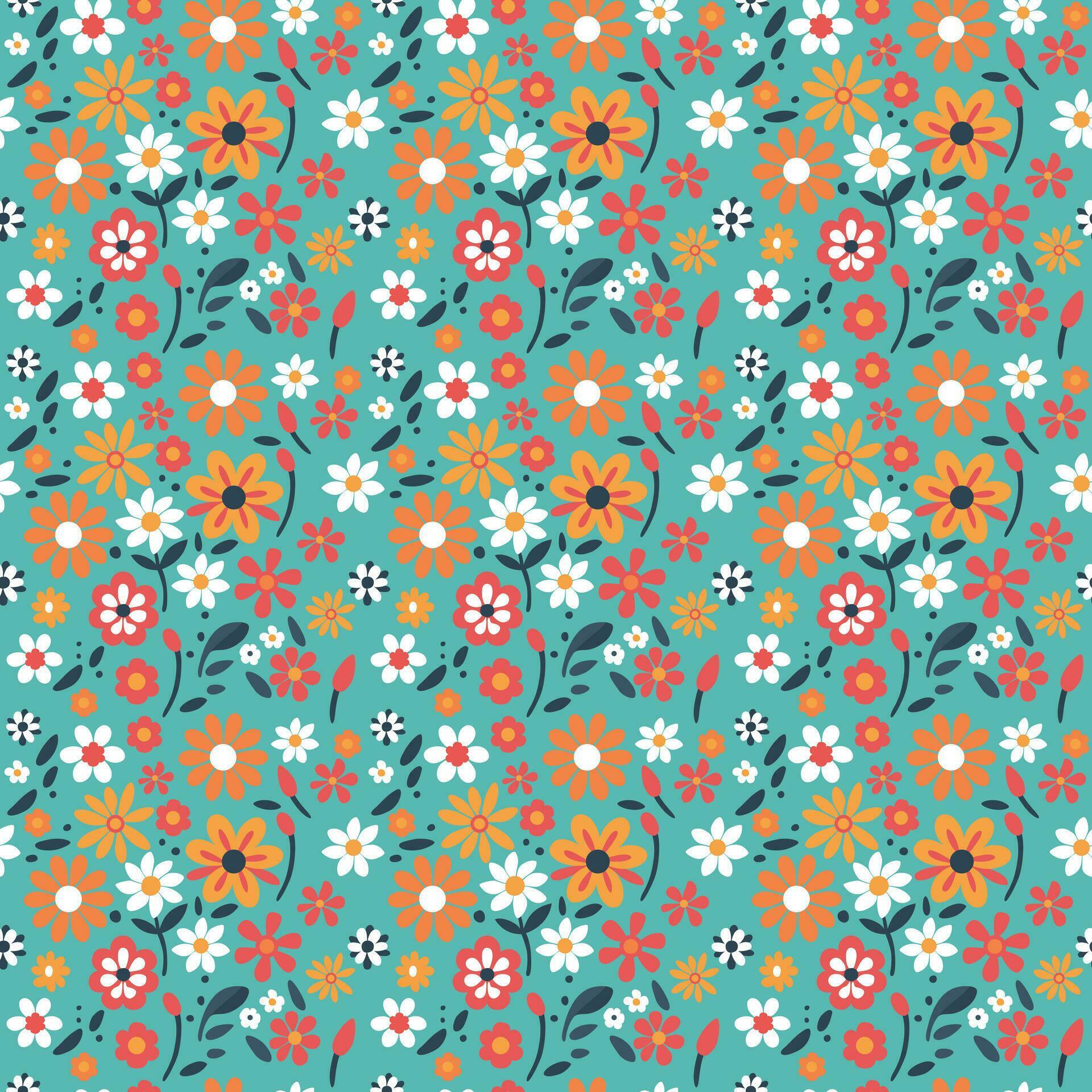 Colorful hand draw flowers seamless pattern, vector design template Stock Free