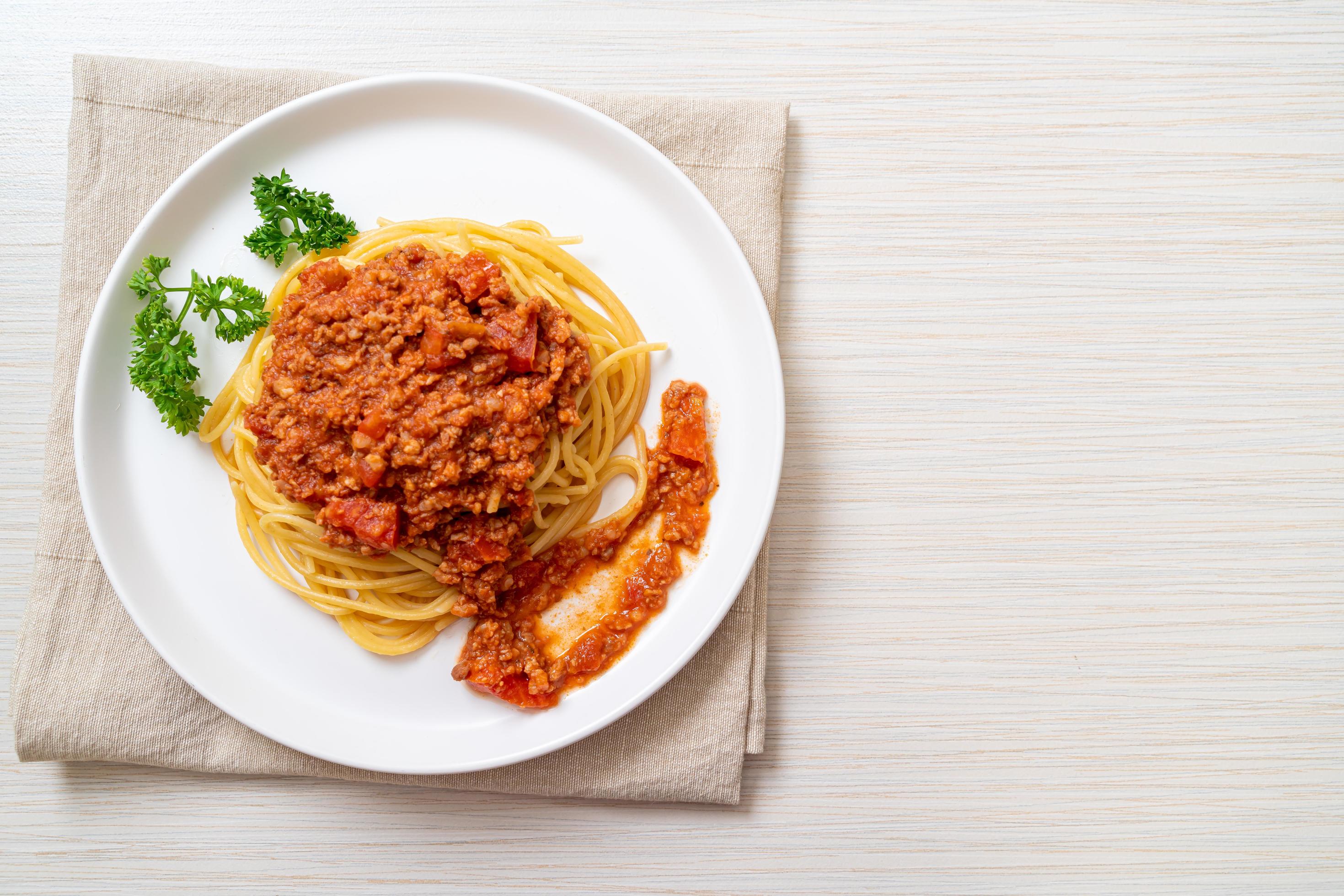 Spaghetti bolognese pork or spaghetti with minced pork tomato sauce – Italian food style Stock Free