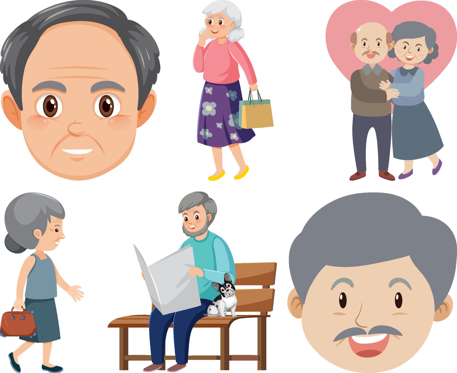 Collection of elderly people icons Free Vector