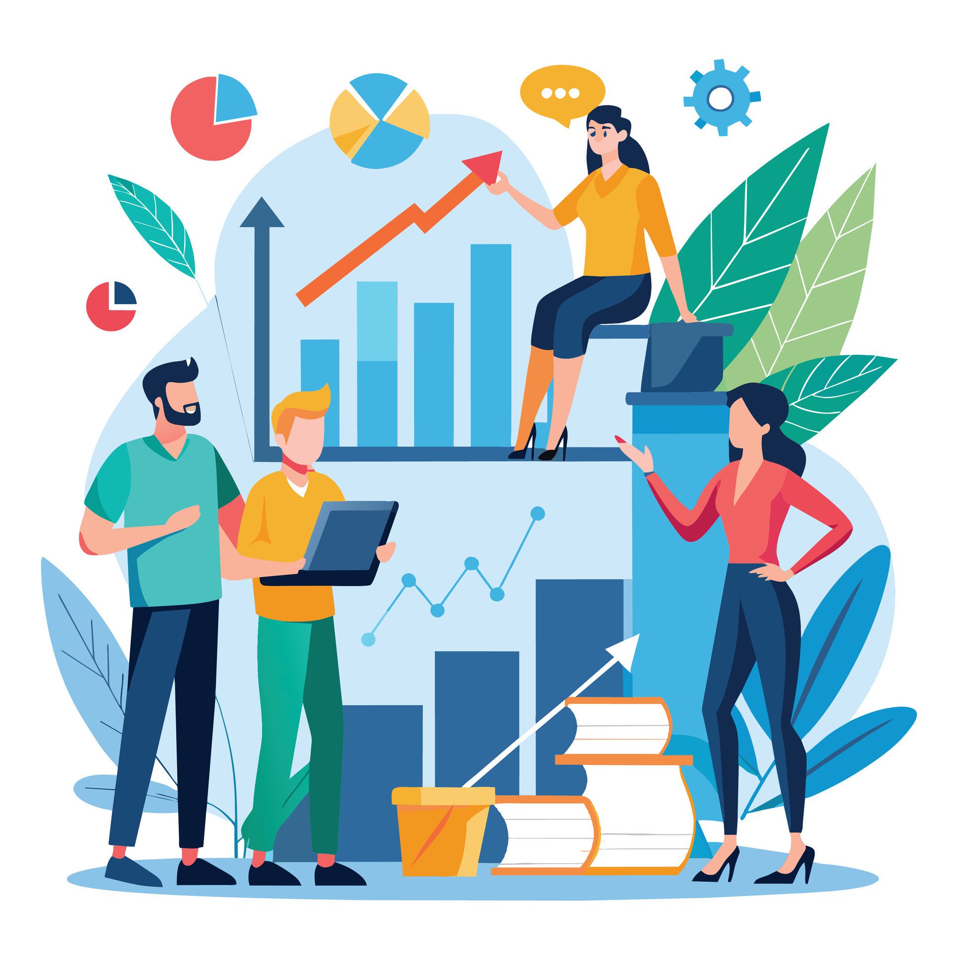 Business people working on financial charts. Teamwork, brainstorming concept. Vector illustration Free Vector