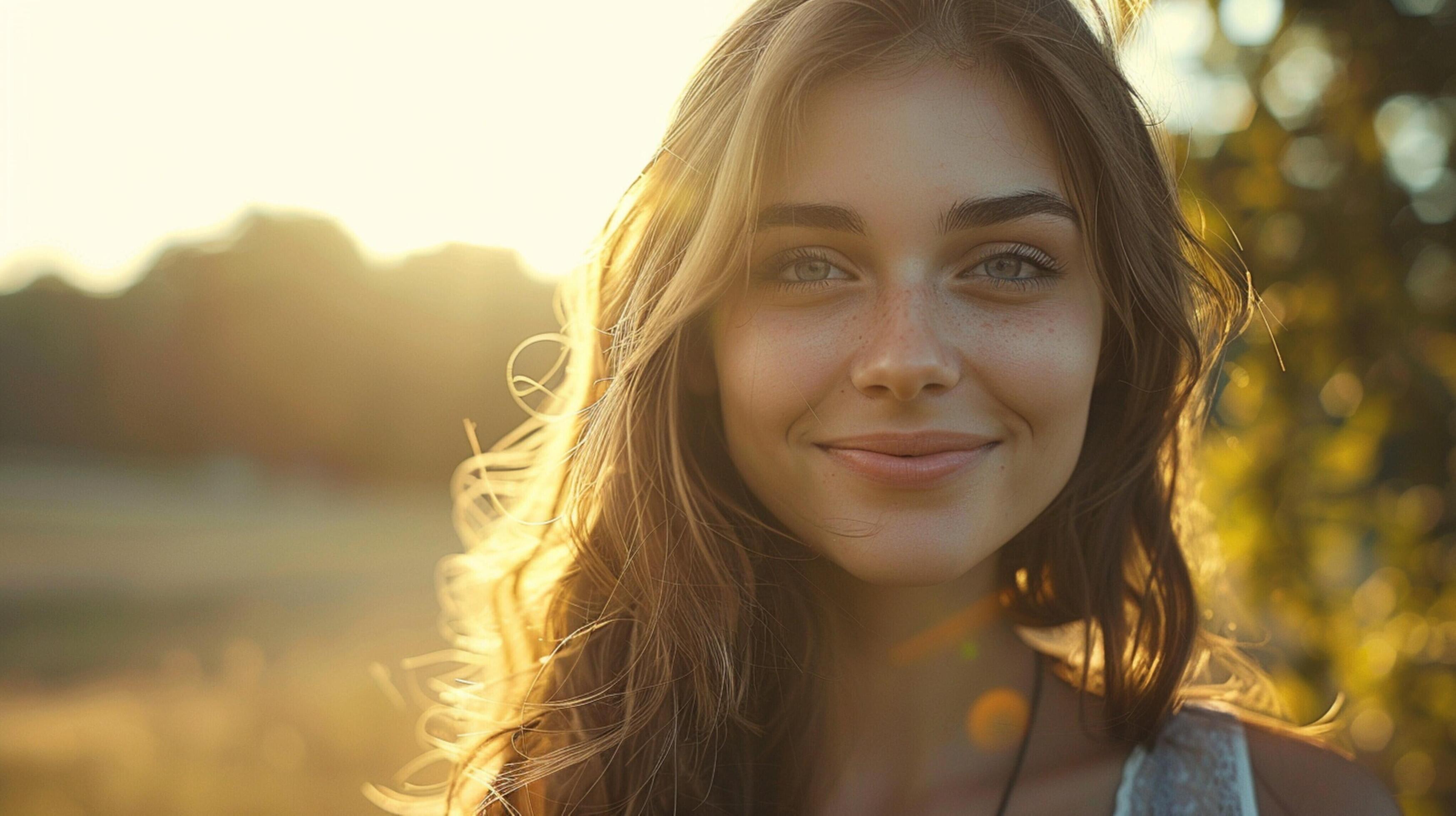 young woman outdoors looking at camera smiling Stock Free