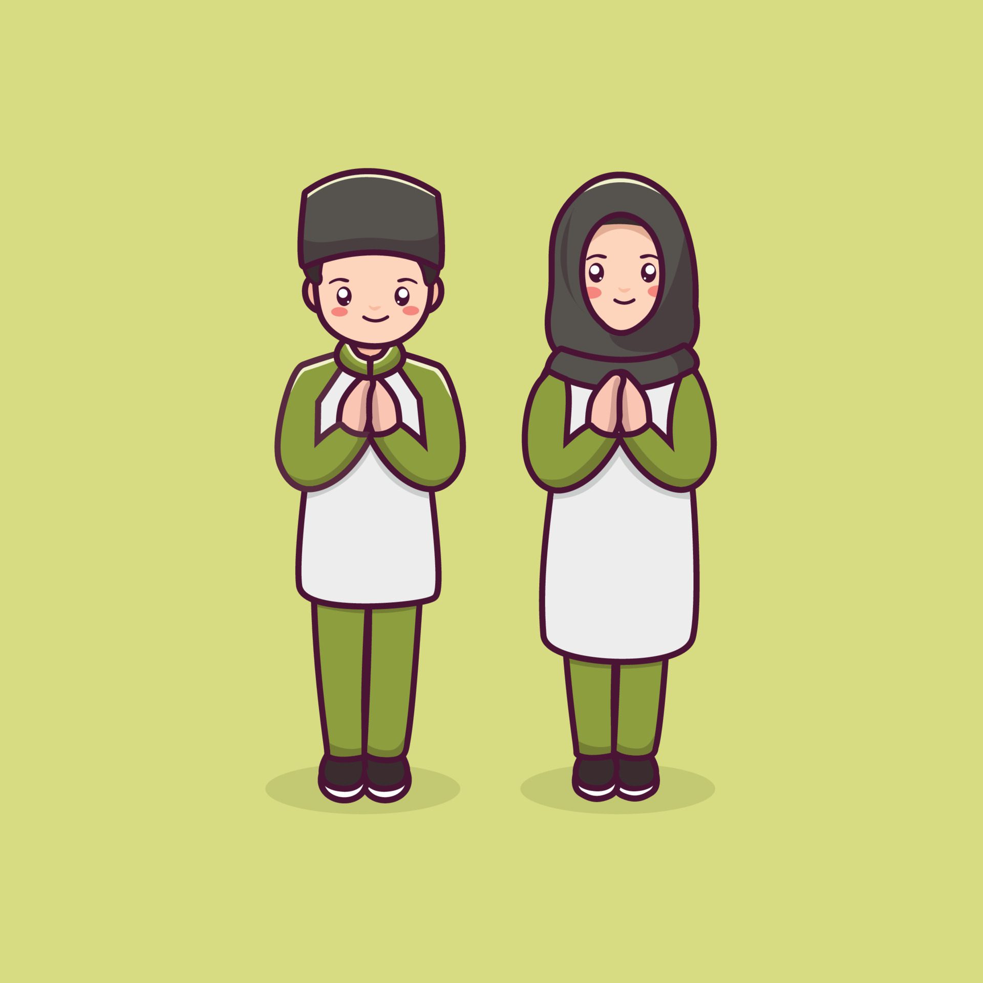 Cute man and women muslim character couple of islamic character cartoon Free Vector