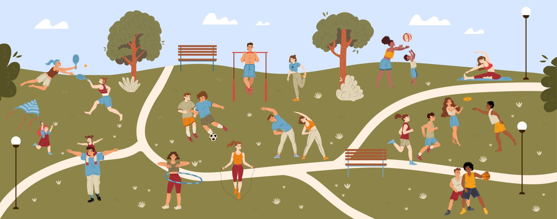 People outdoor activities in park illustration Free Vector