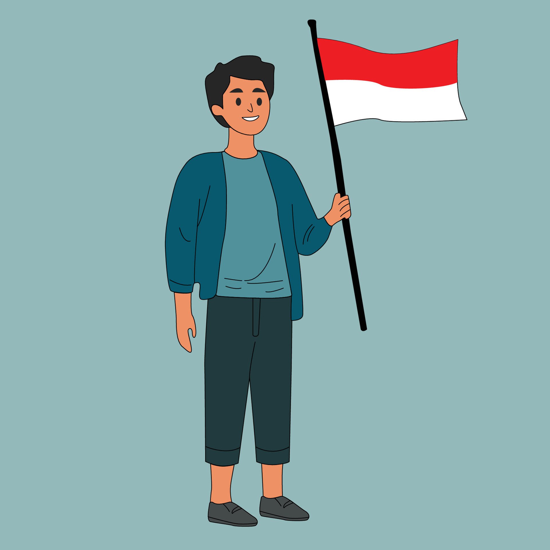 
									Indonesia Independence day. People holding Indonesian flag. Flat Character Free Vector