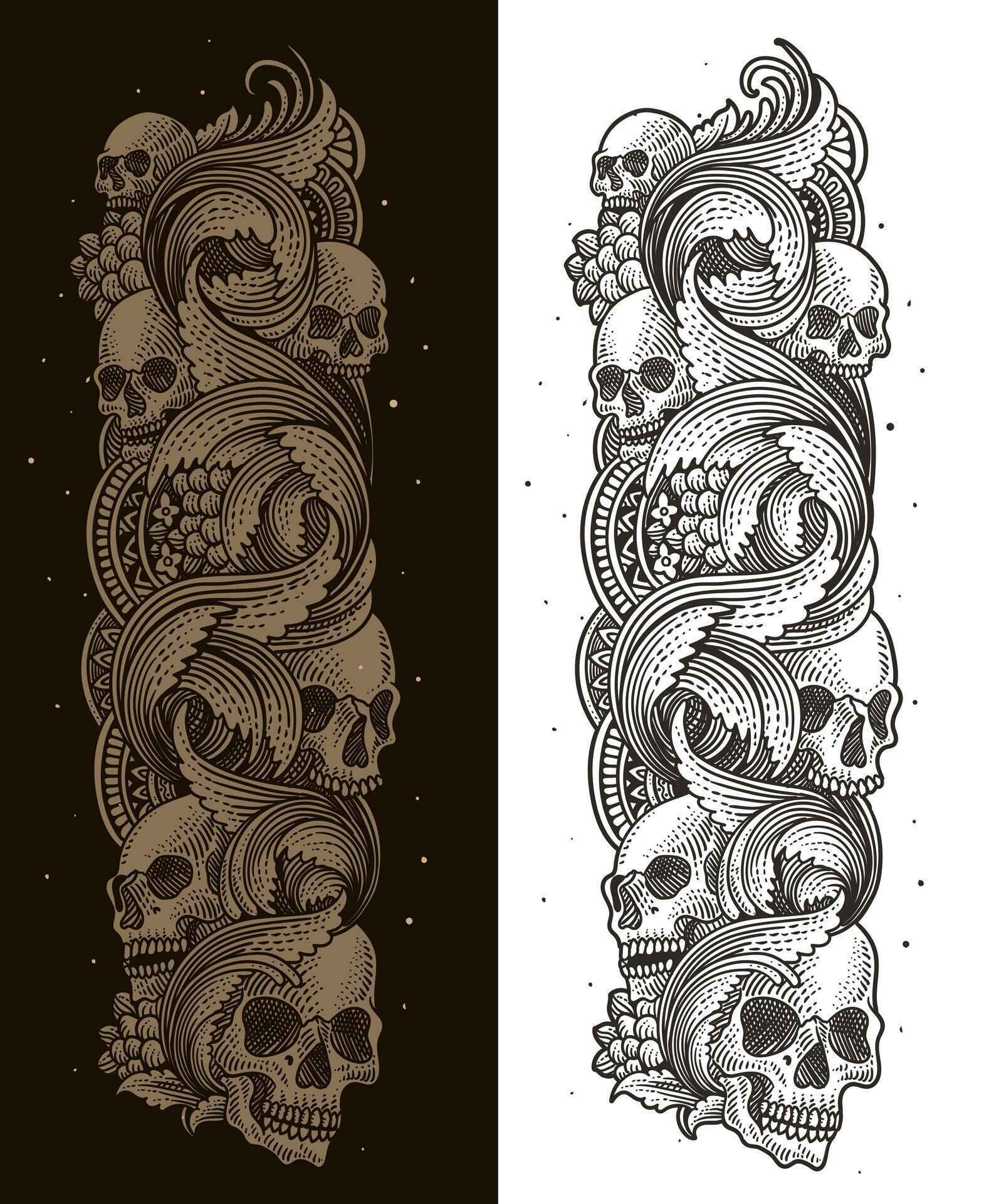 Illustration hand drawn skull engraving ornament – Eps 10 Stock Free