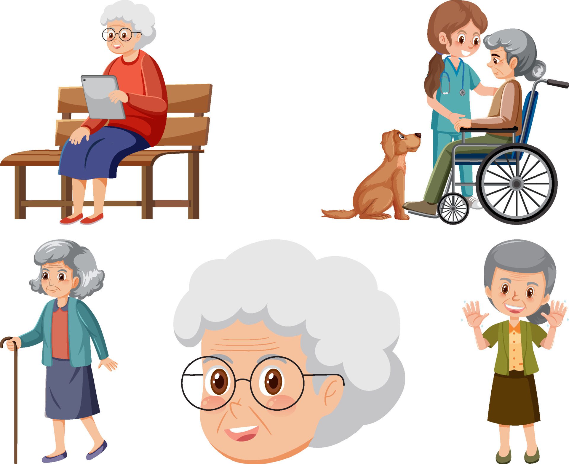 Collection of elderly people icons Free Vector