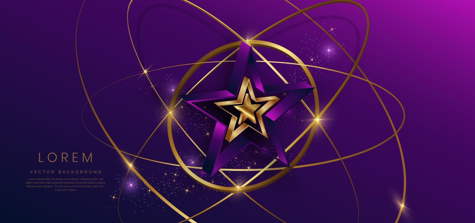 3d golden star with golden on dark blue and purple background with lighting effect and spakle. Template luxury premium award design. Stock Free