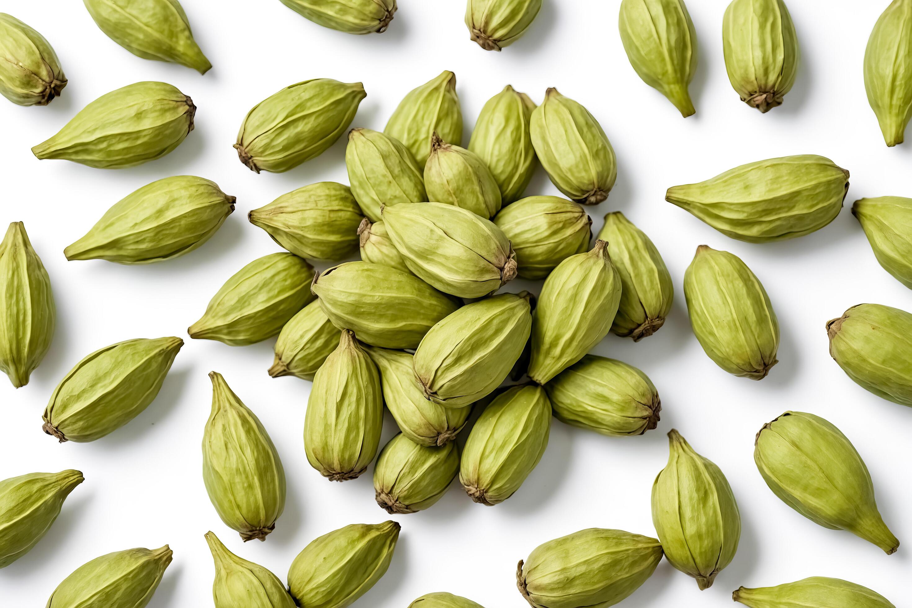 Green Cardamom Pods on White Background Stock Free