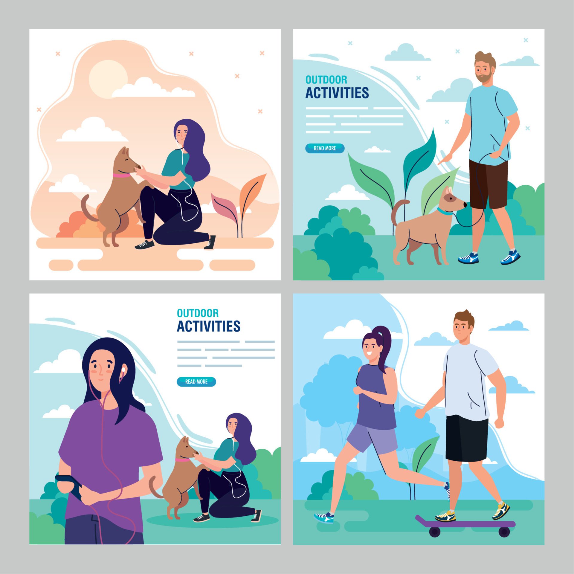 
									set of banners, young people performing leisure outdoor activities Free Vector and Free SVG