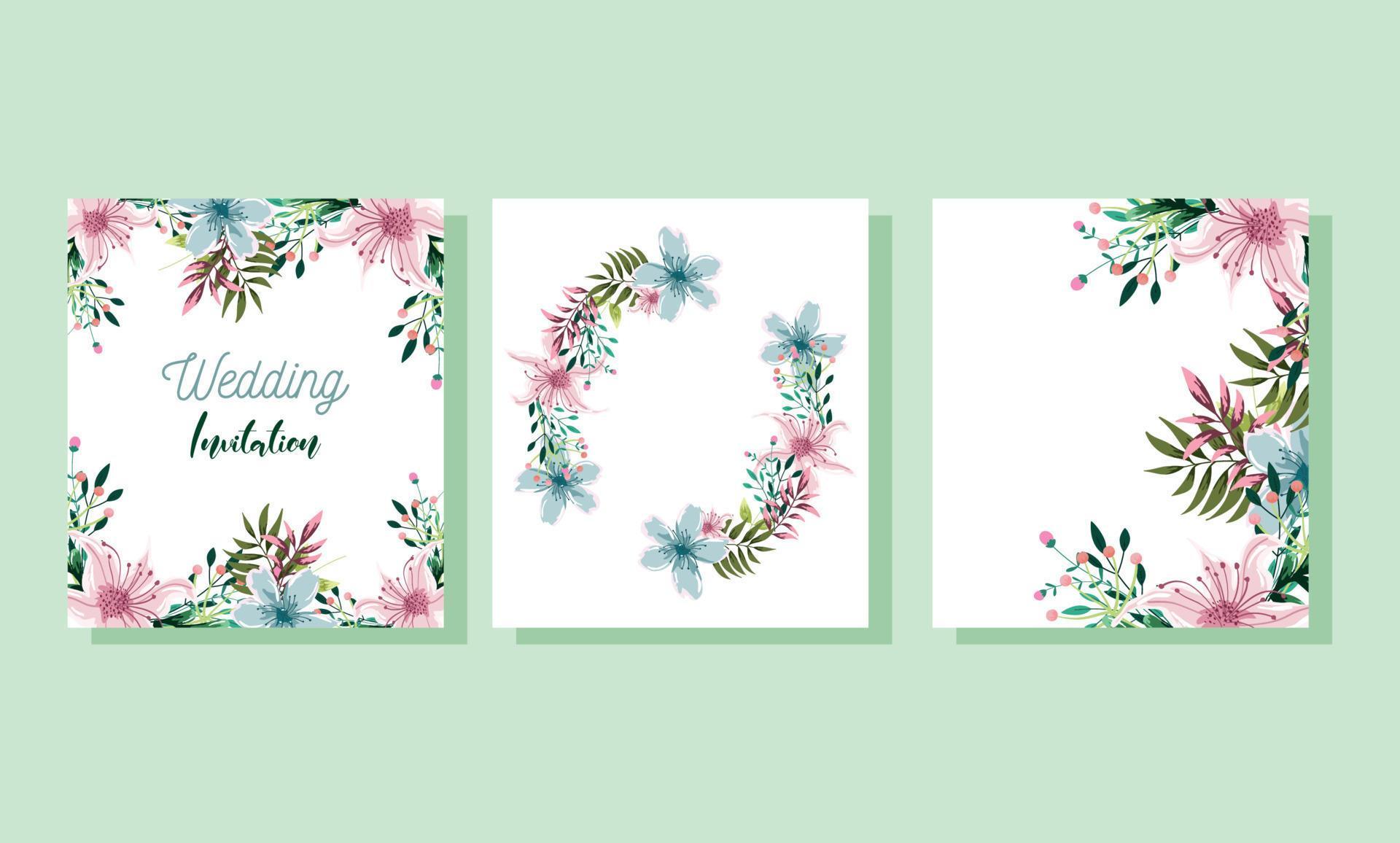 wedding floral invitation, flower leaves watercolor template card Stock Free