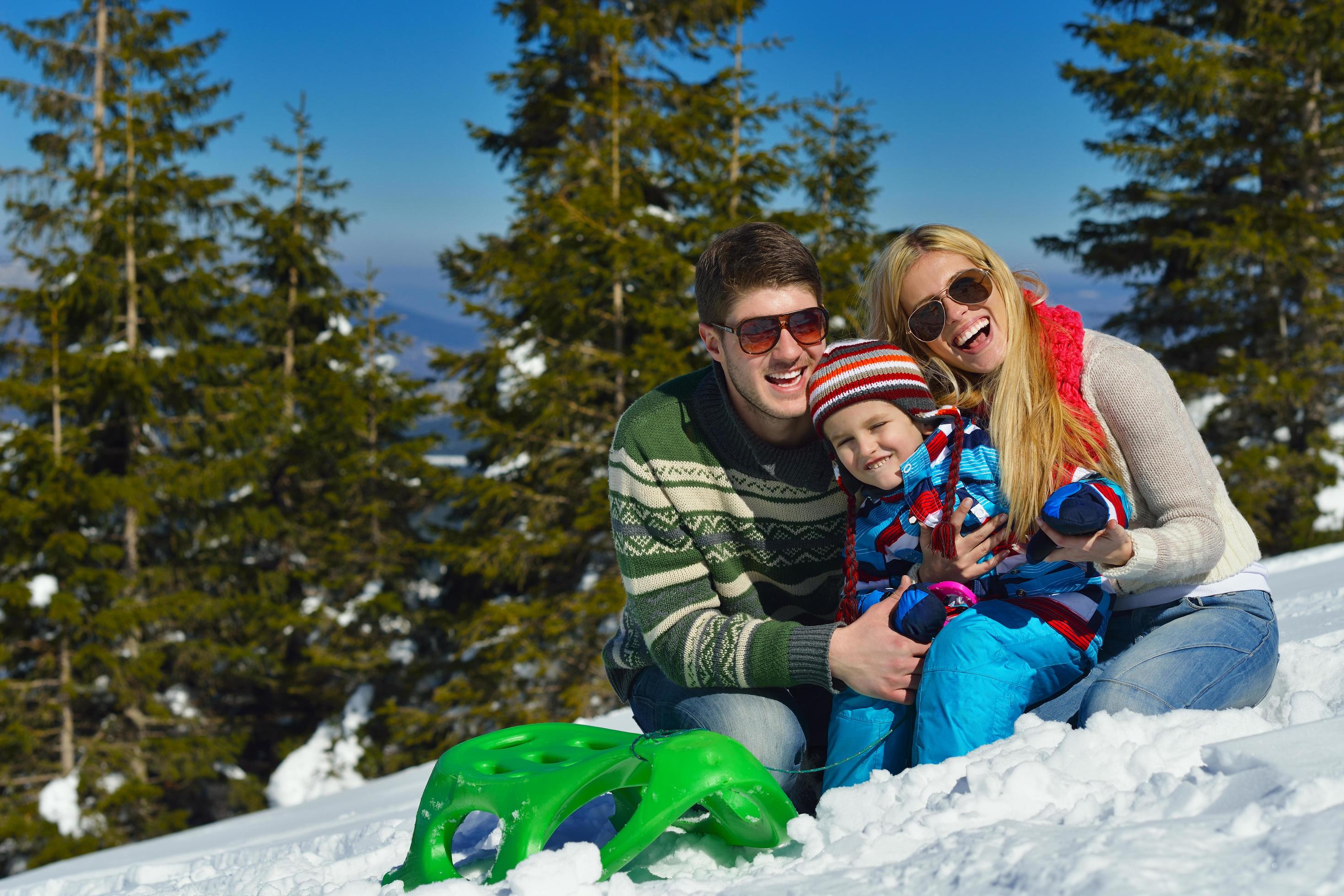 family having fun on fresh snow at winter Stock Free