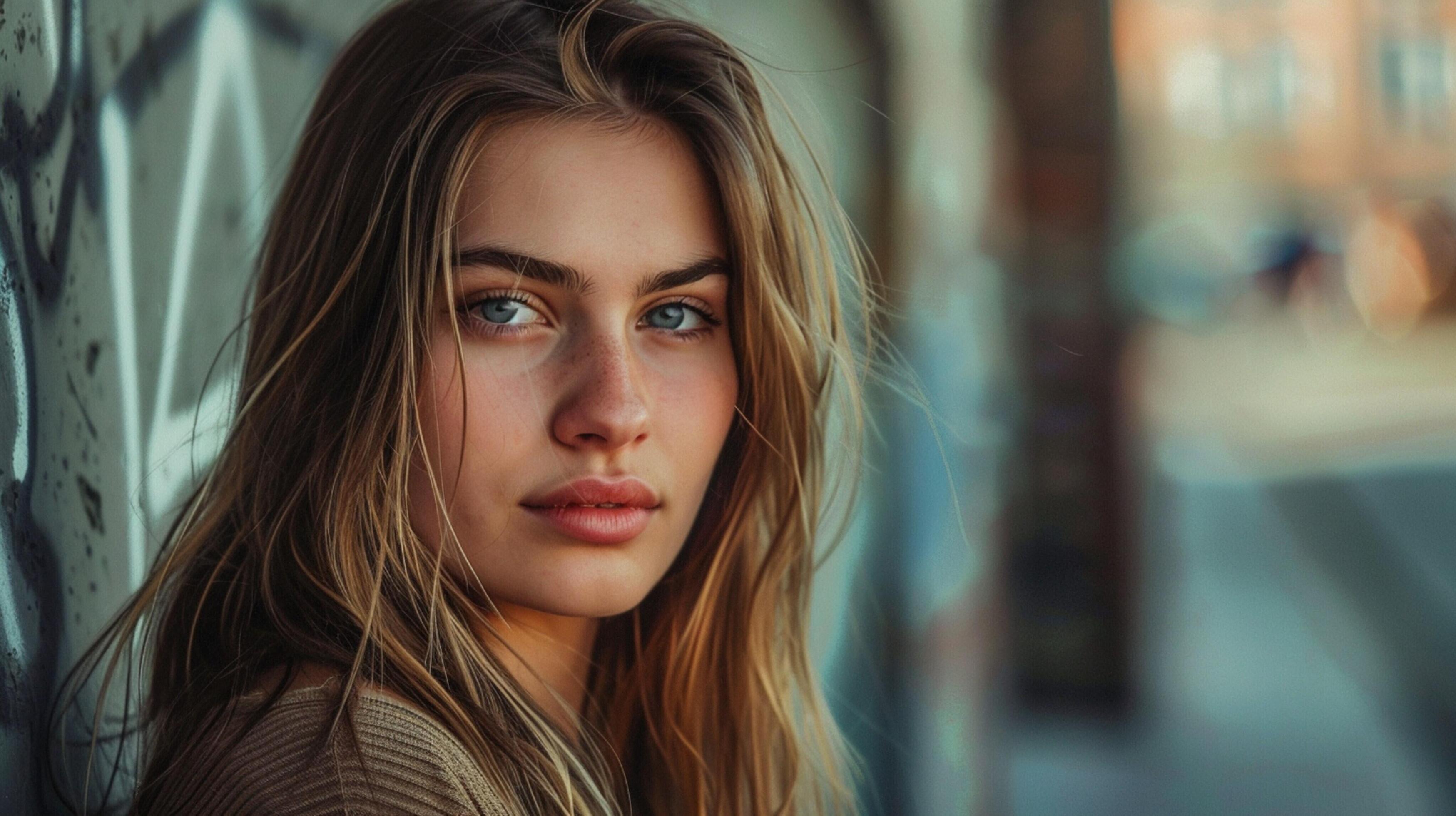 young woman looking at camera with confidence Stock Free