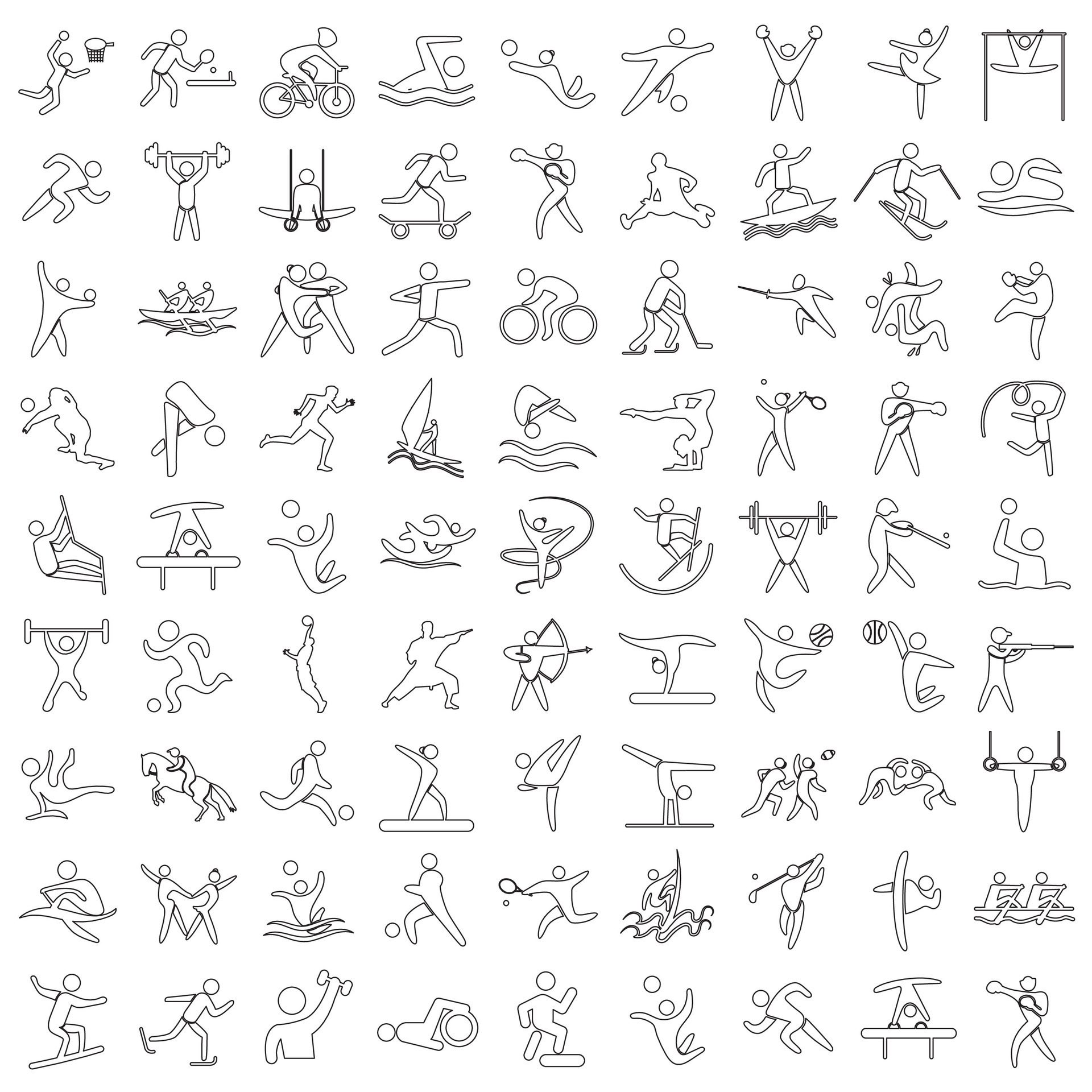 Sports icon set. Shapes Sports, Sports icon collection, Active lifestyle people and icon set, runners active lifestyle icons. Free Vector