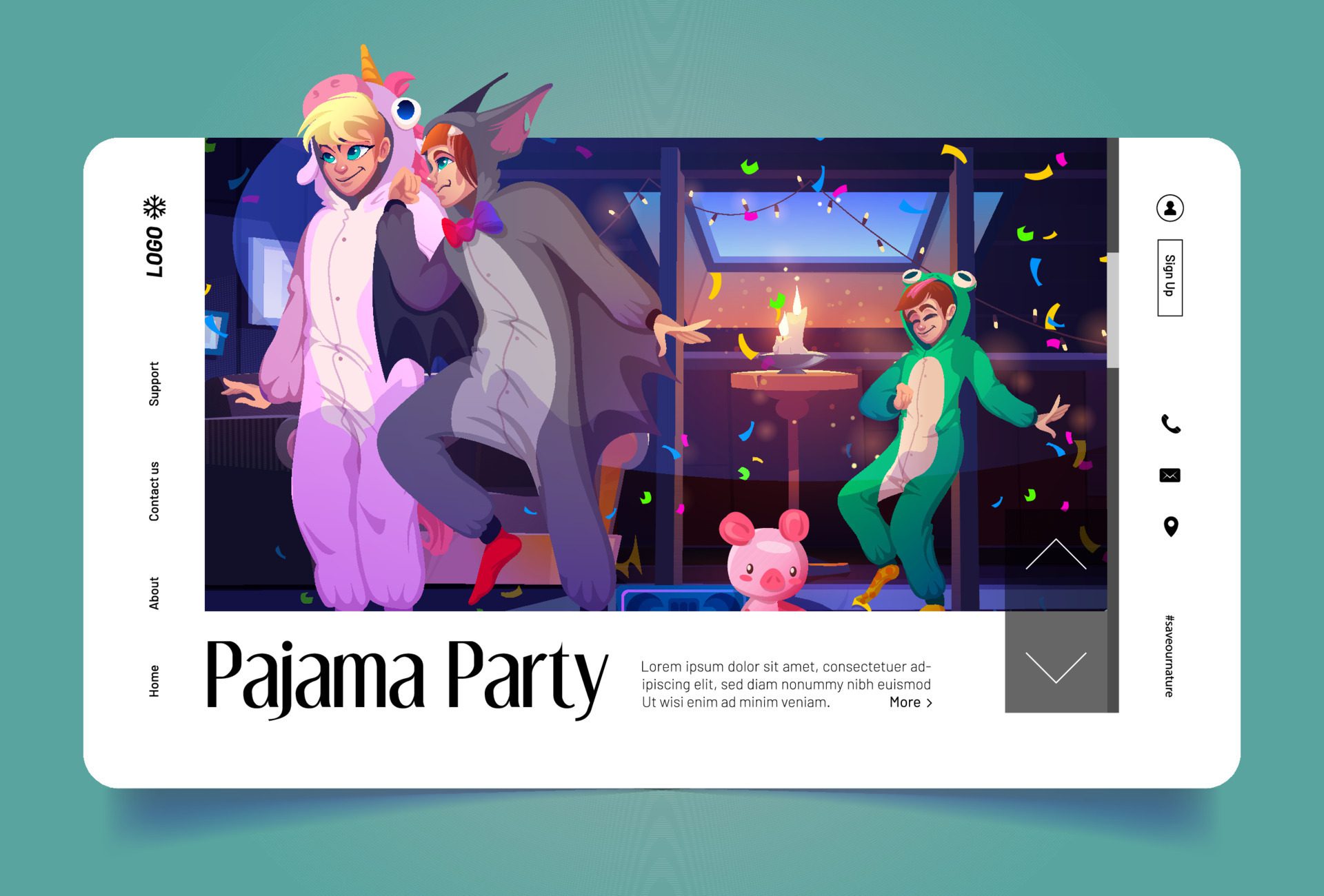 Pajama party banner with people in kigurumi Free Vector