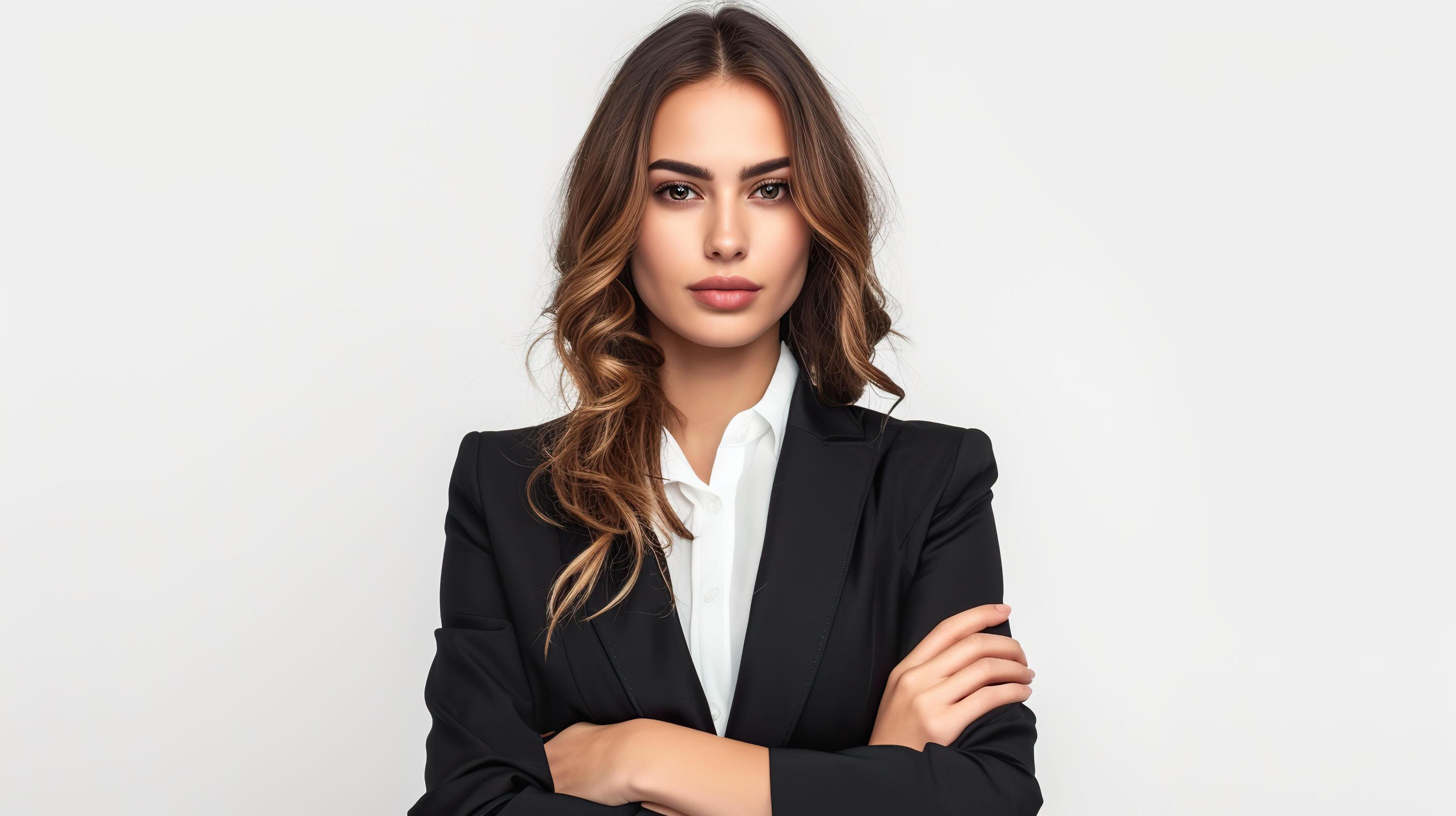 Portrait of a young business woman in a black suit. Stock Free