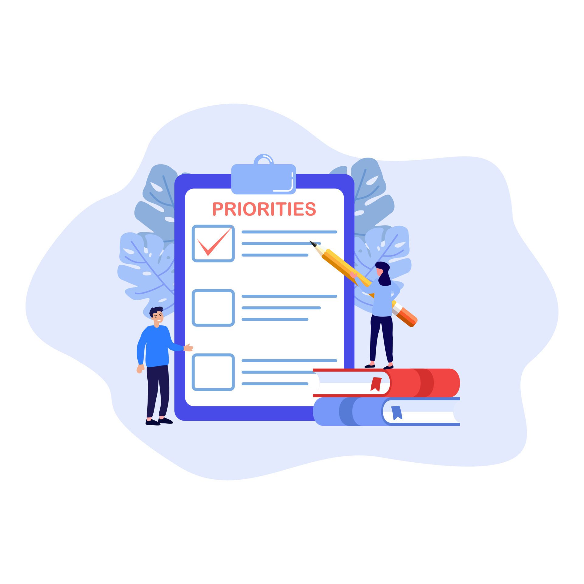 Vector people doing priorities checklist flat illustration Free Vector