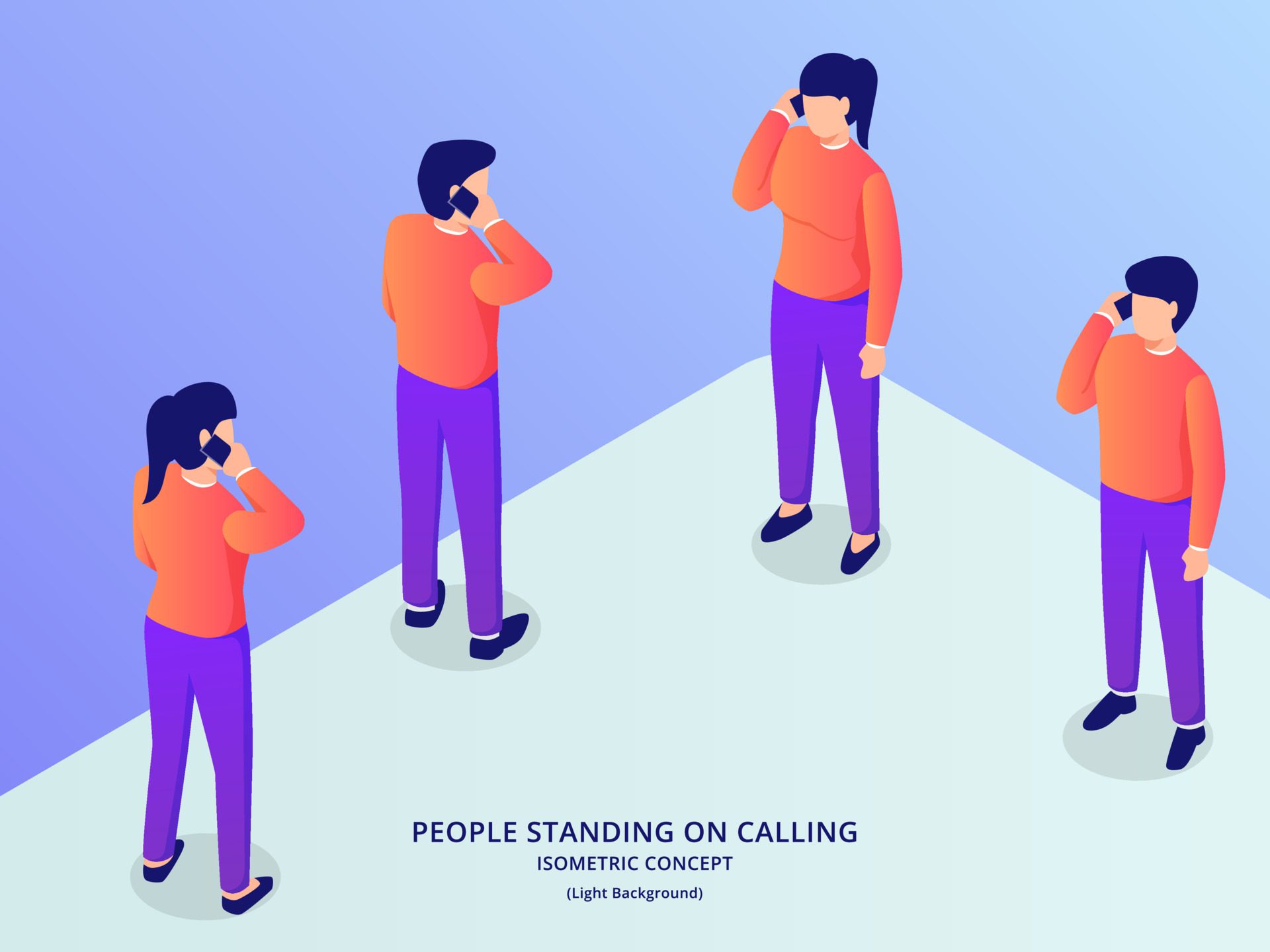 people call use smartphone with various position man and woman with isometric flat style Free Vector and Free SVG