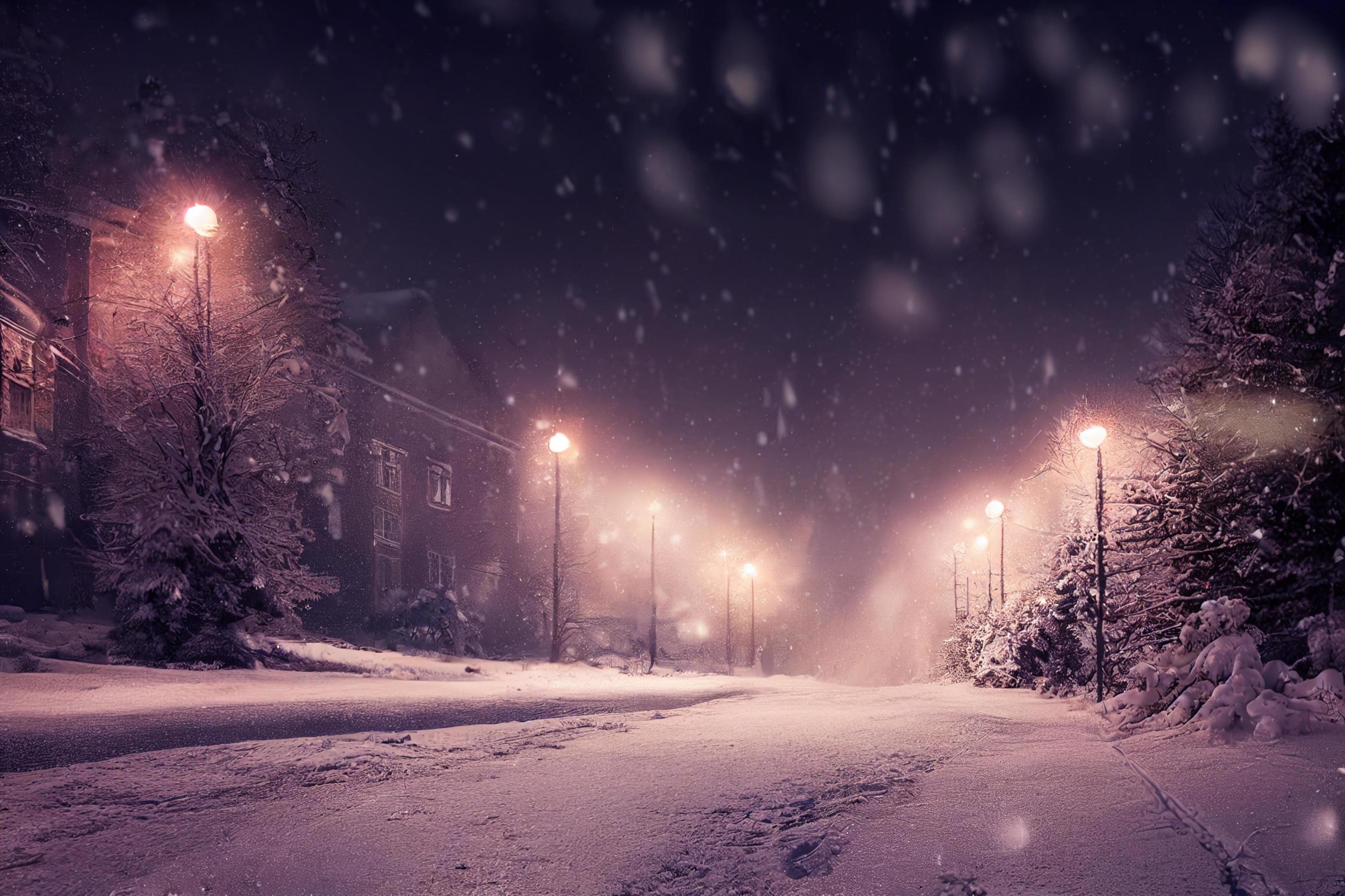 Landscape of snow storm winter background at night, digital art design Stock Free