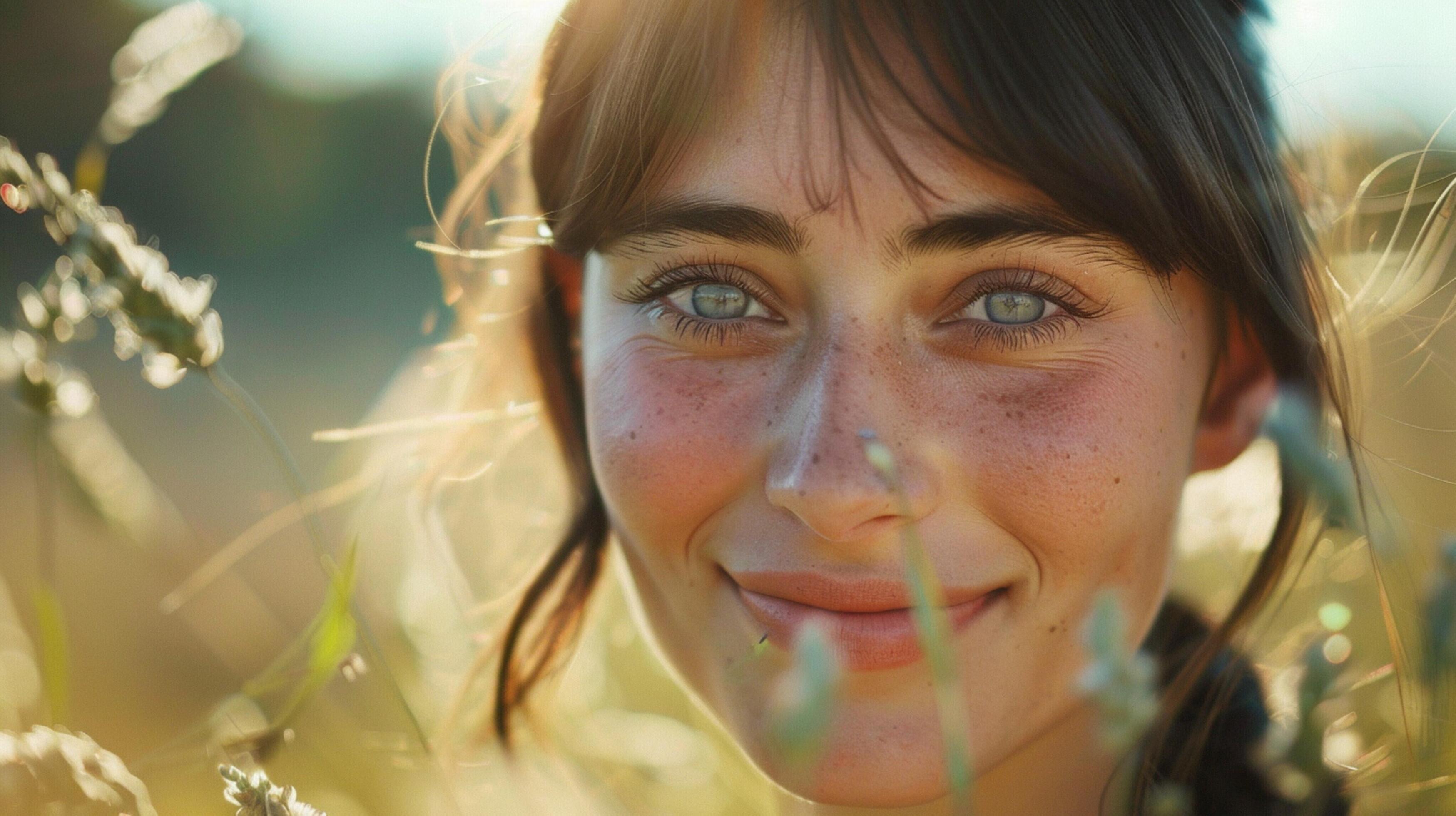 young woman outdoors looking at camera smiling Stock Free