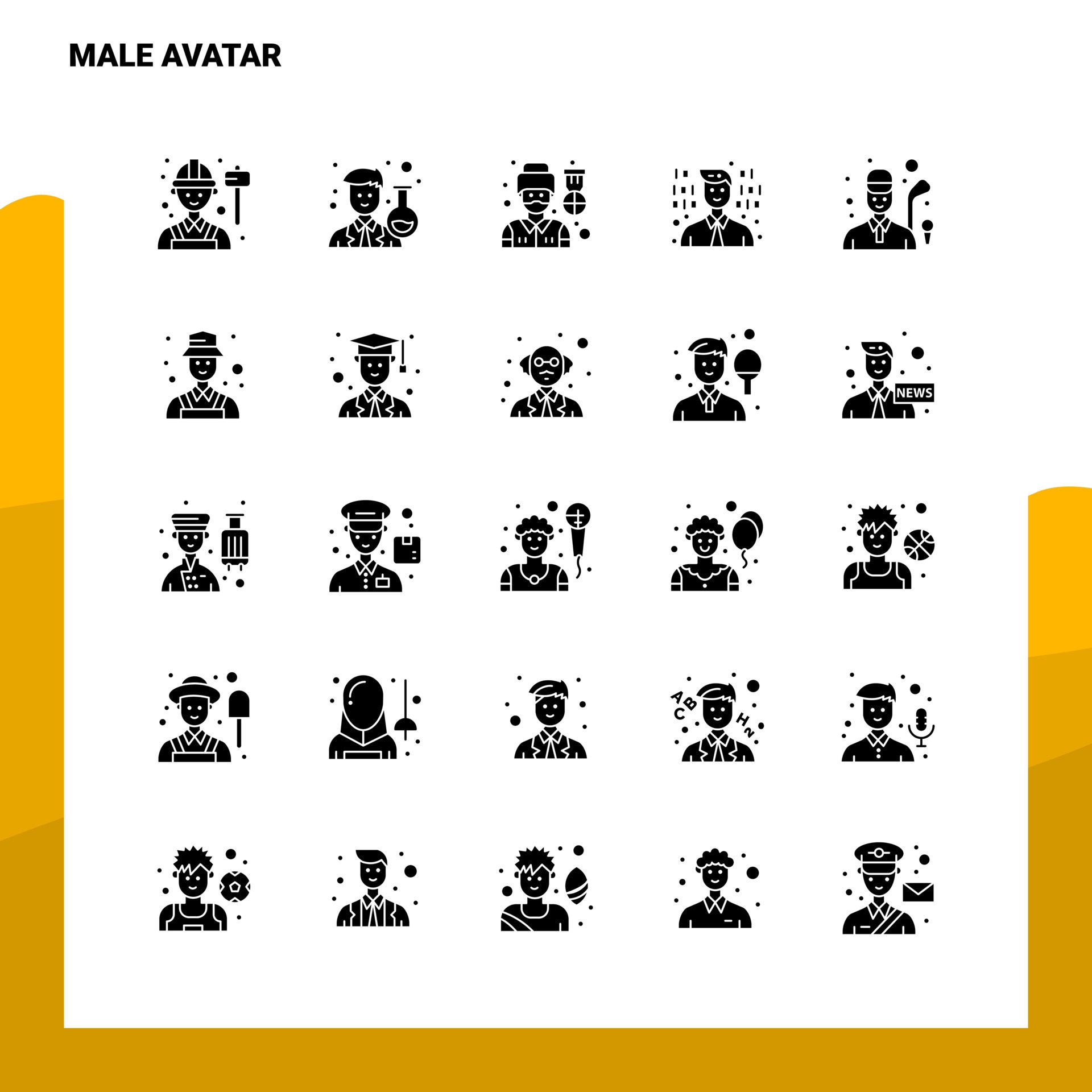 
									25 Male Avatar Icon set Solid Glyph Icon Vector Illustration Template For Web and Mobile Ideas for business company Free Vector