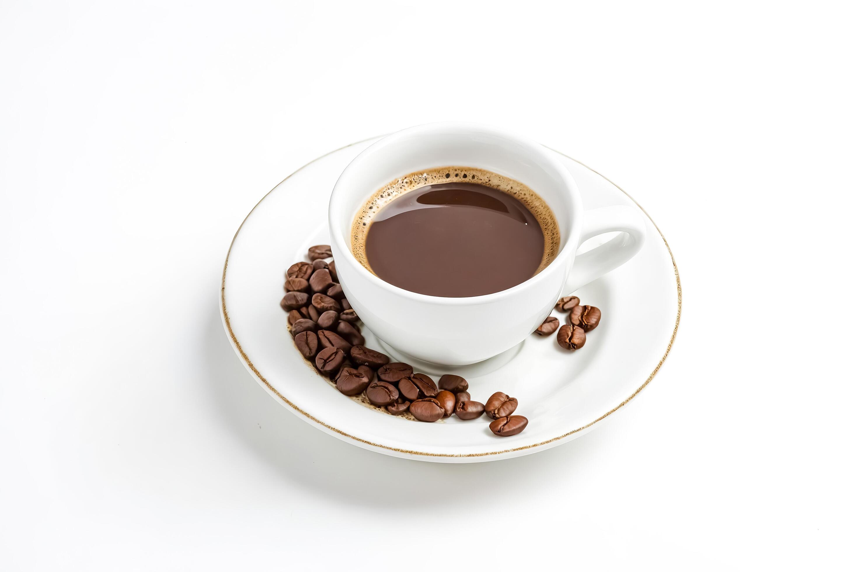 Cup of Coffee with Coffee Beans on a White Background Stock Free