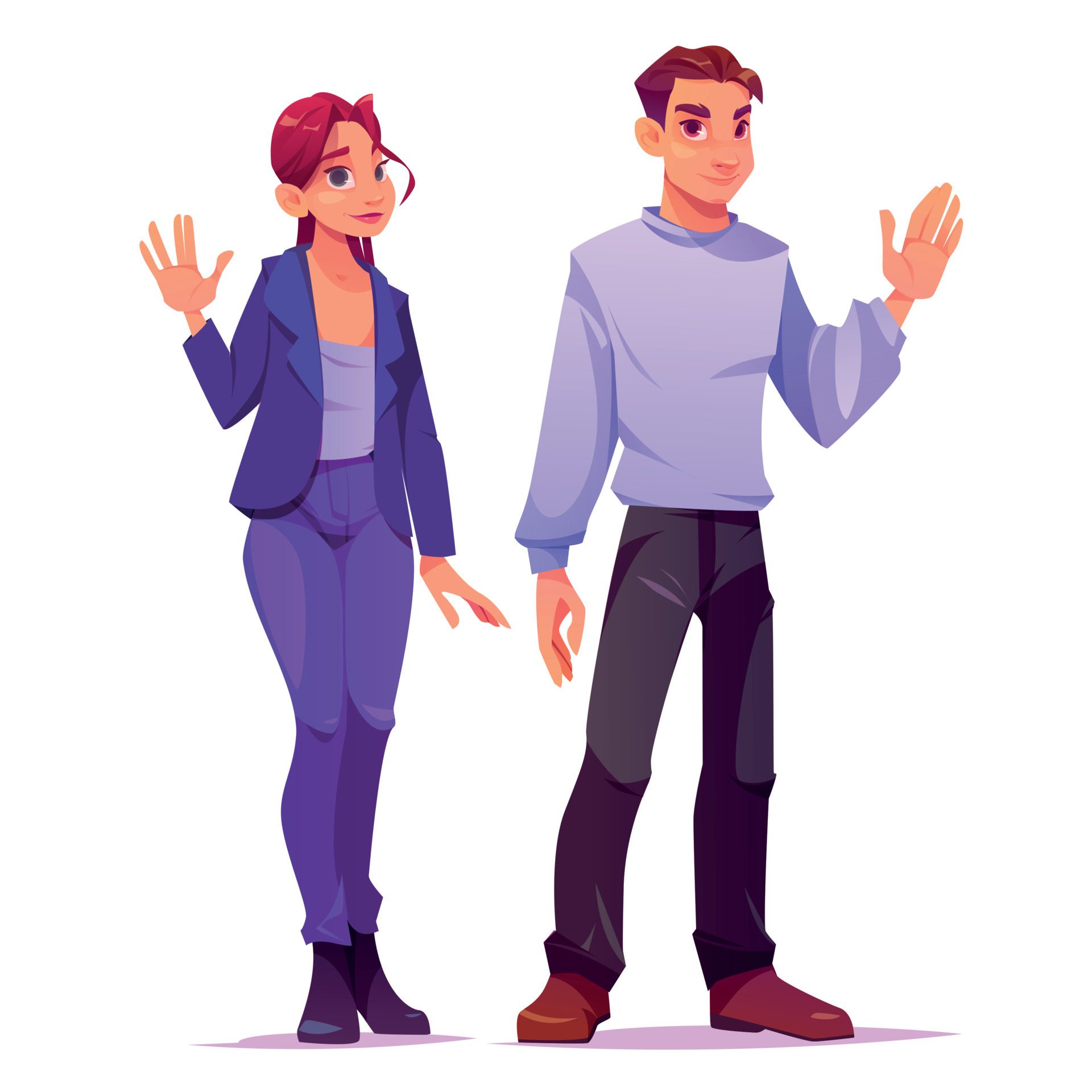 Waving welcome people, man and woman say hello Free Vector