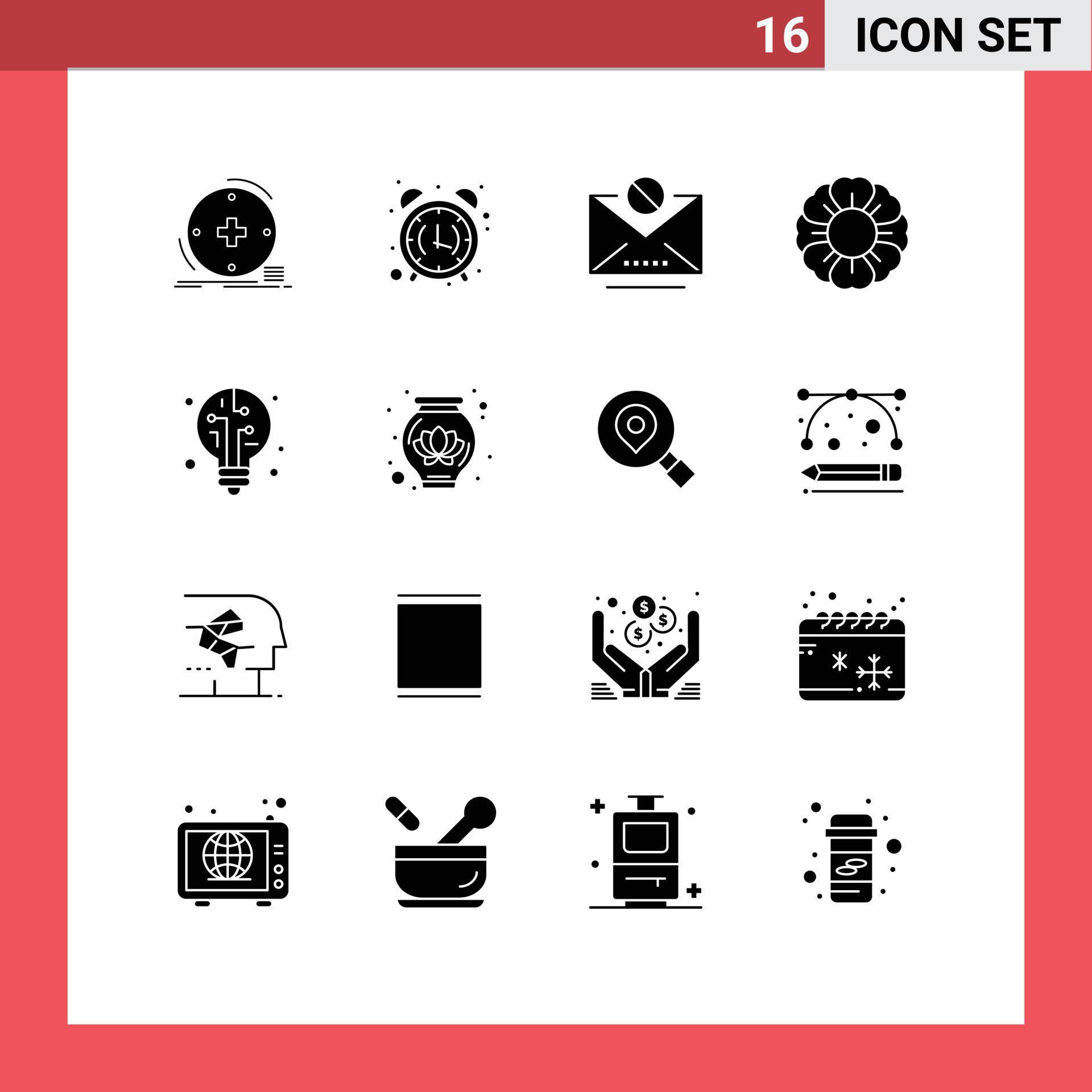 Set of 16 Modern UI Icons Symbols Signs for digital nature morning flower mail Editable Vector Design Elements Stock Free