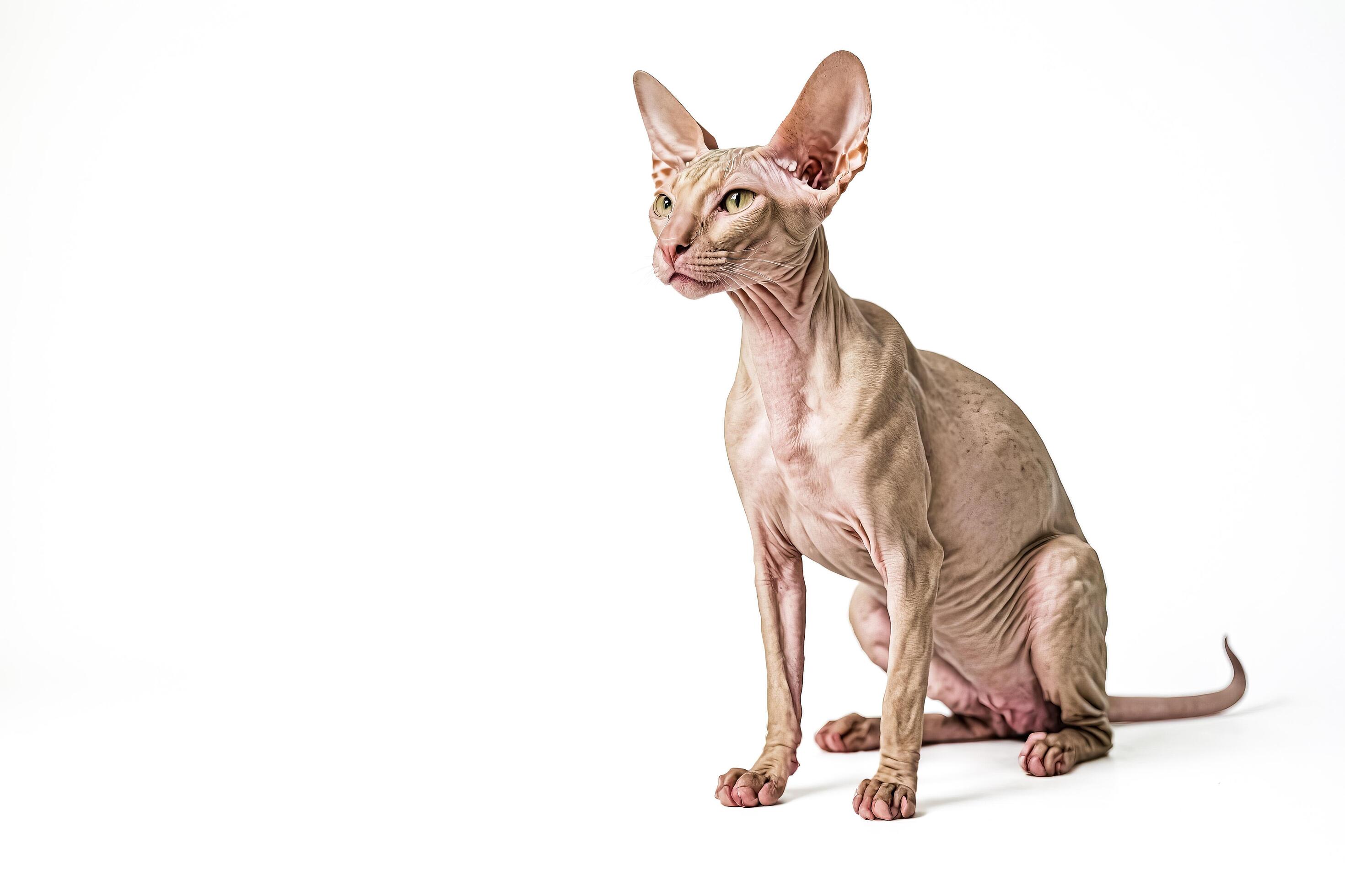 Hairless Cat Sitting on a White Background Stock Free