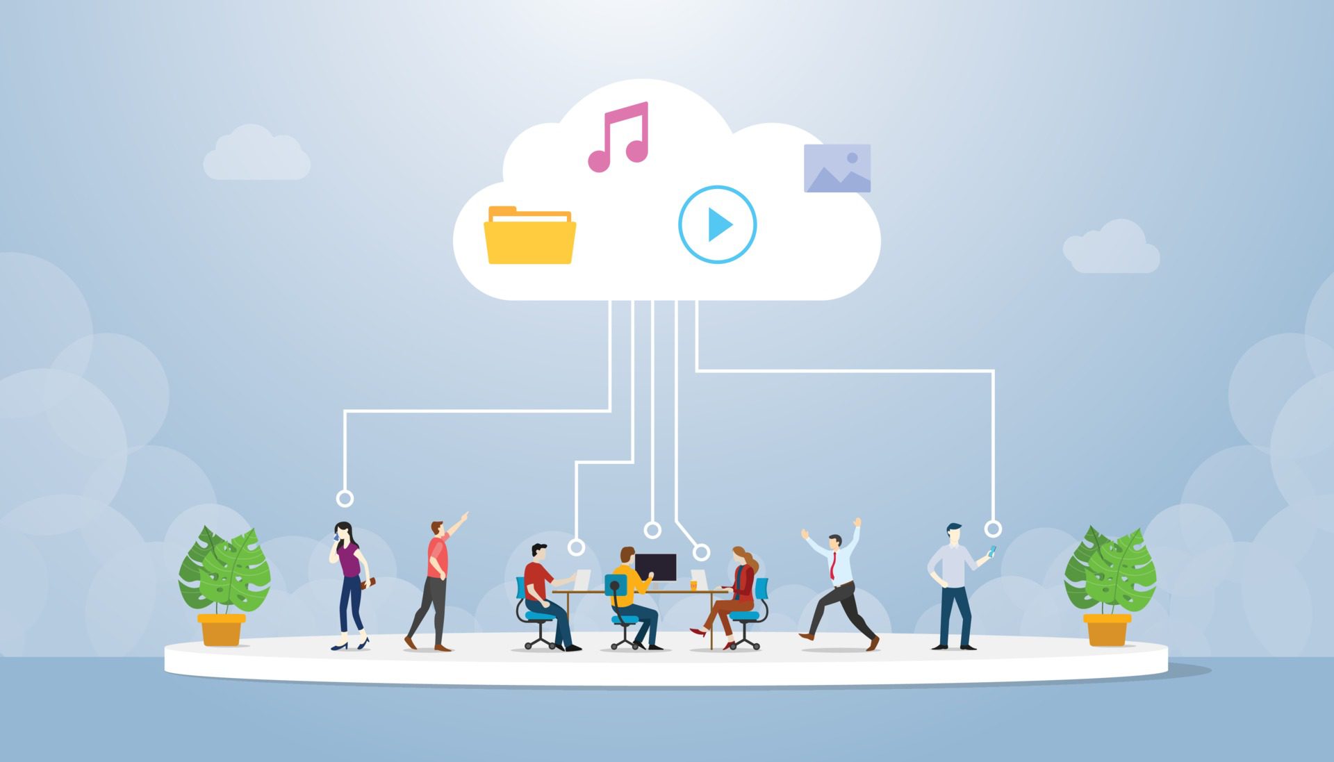 cloud computing technology with various people save data Free Vector