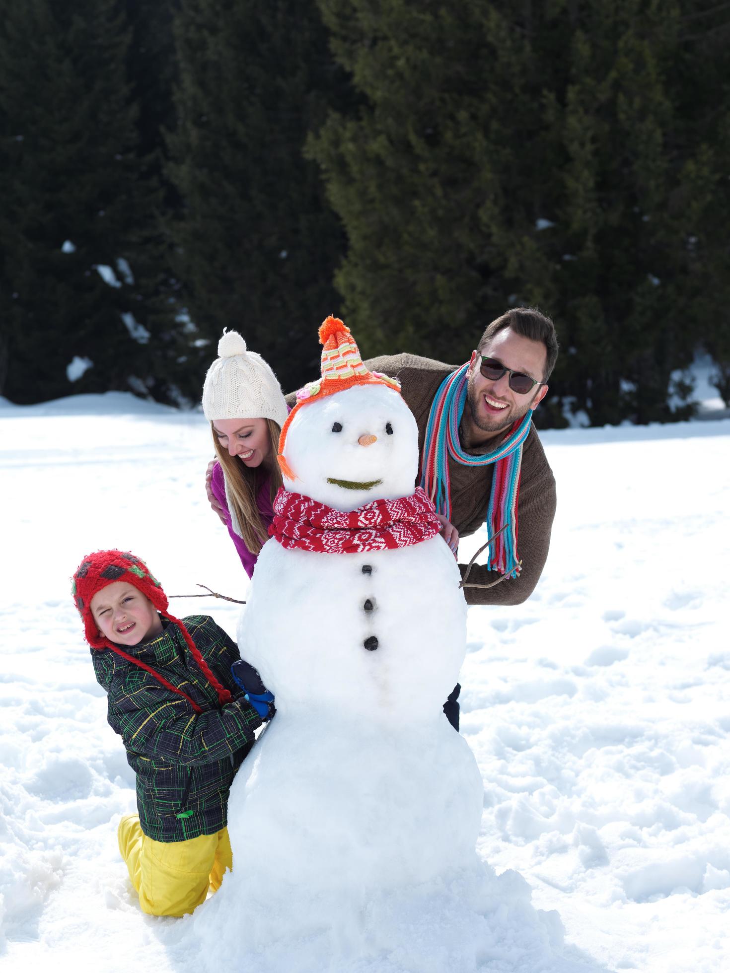 happy family making snowman Stock Free