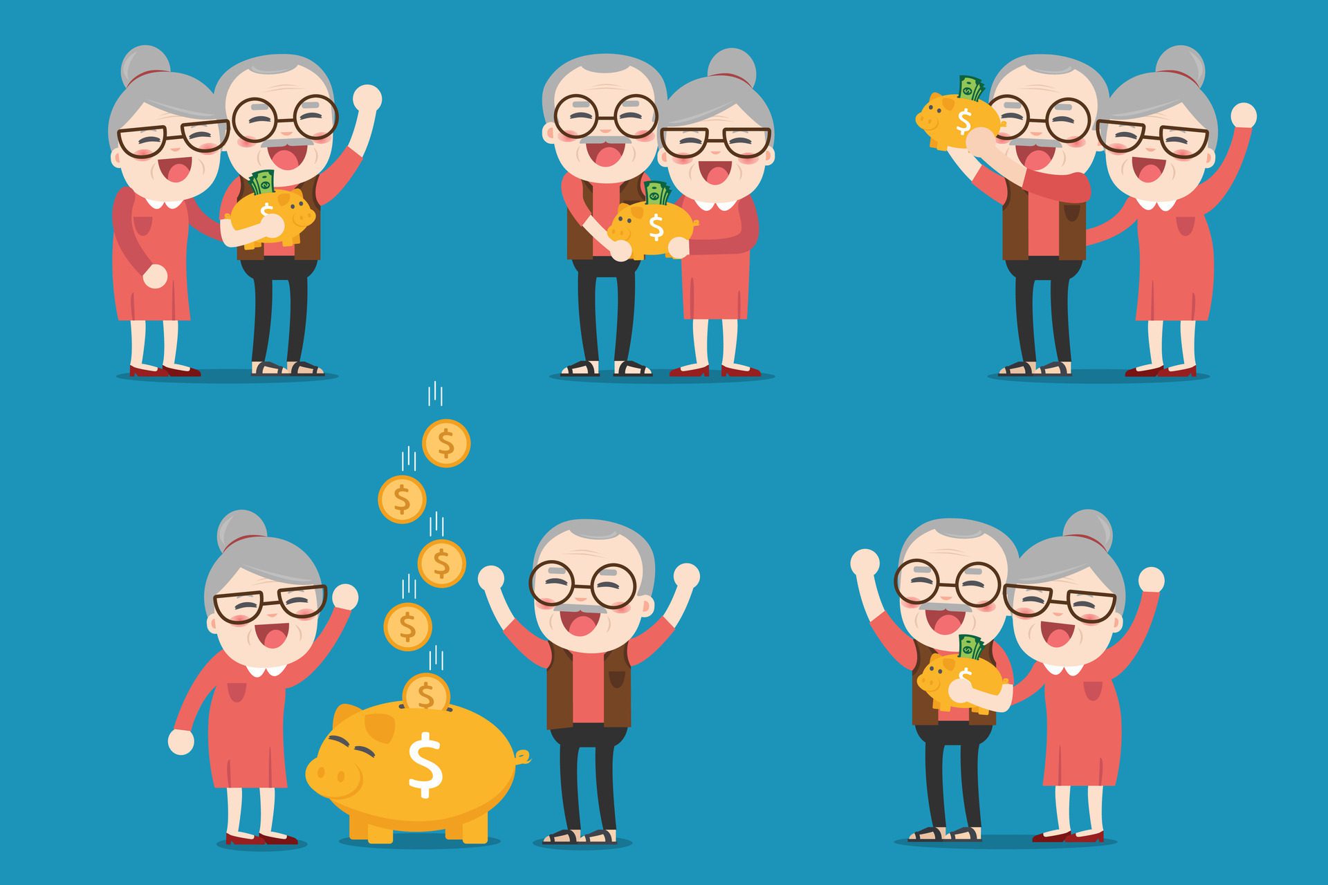 Senior people with golden piggy bank, Pension Free Vector