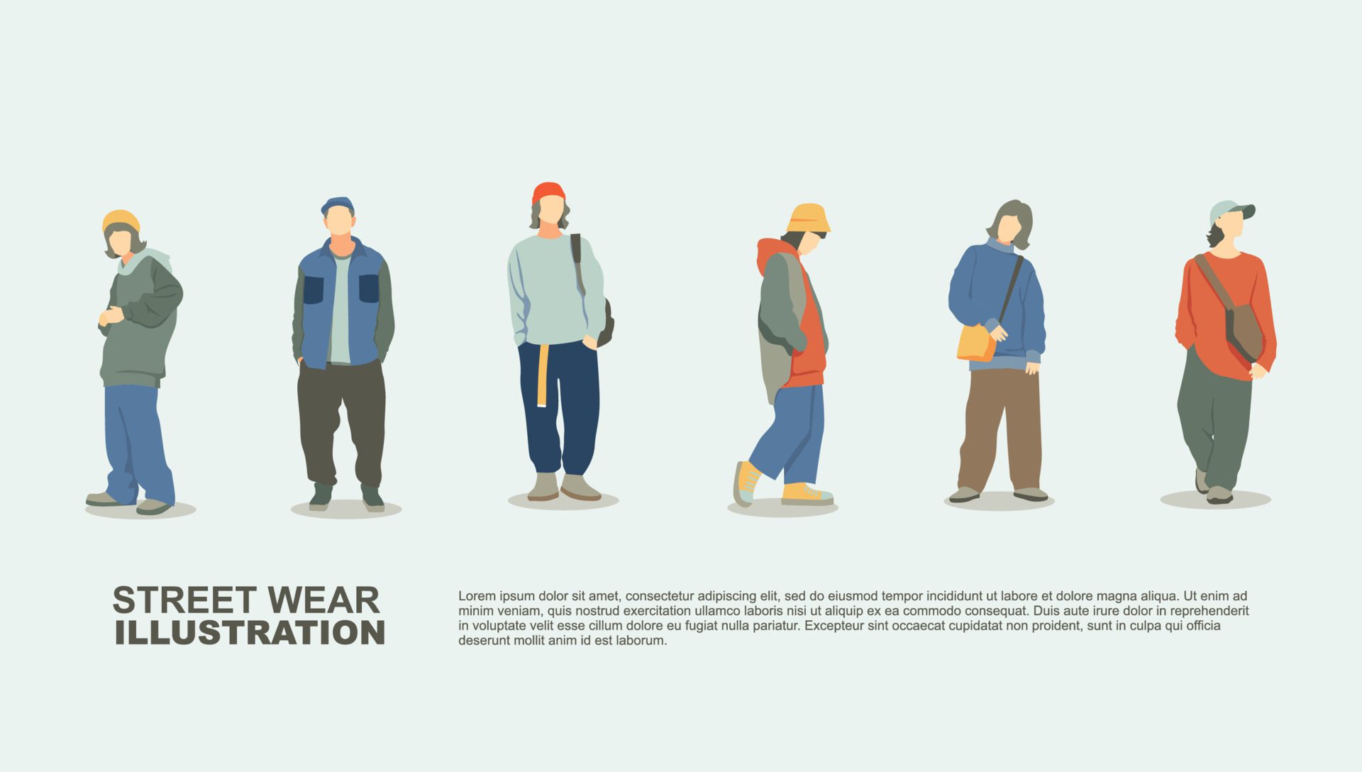 young people fashion set. fashion week streetwear style illustration set. Free Vector