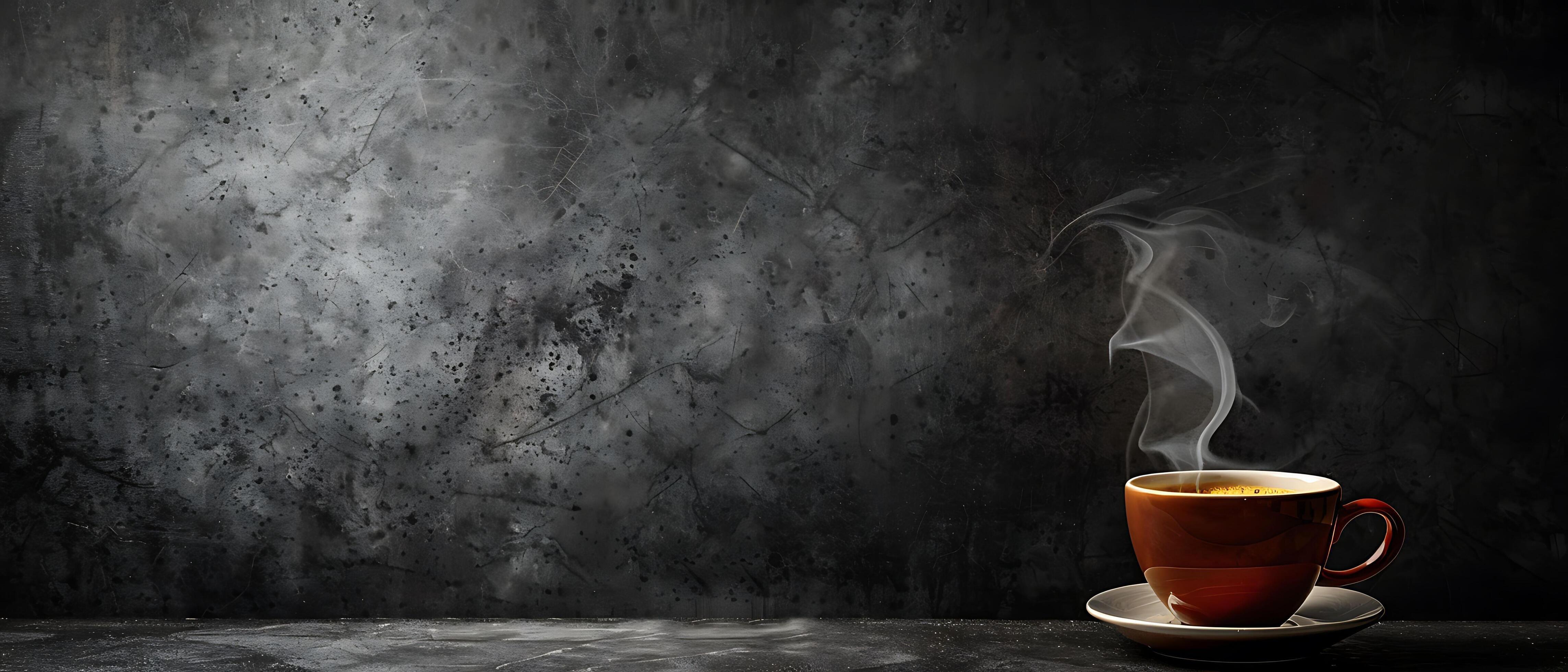 Moody Coffee Cup Artistic Shot of Swirling Steam on Dark Background with Dramatic Ambiance and Copy Space Stock Free