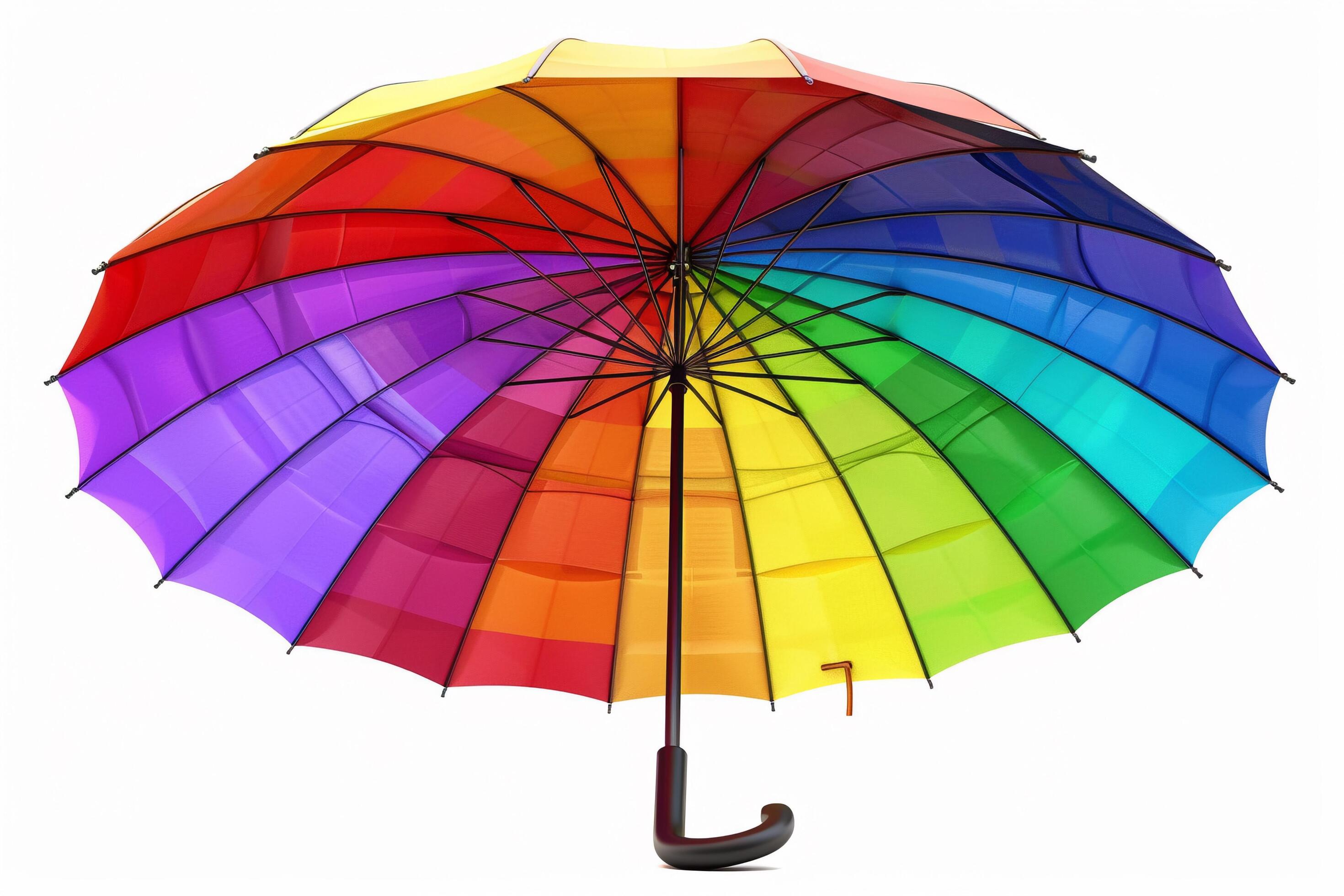 Colorful Rainbow Umbrella on White Background. Stock Free