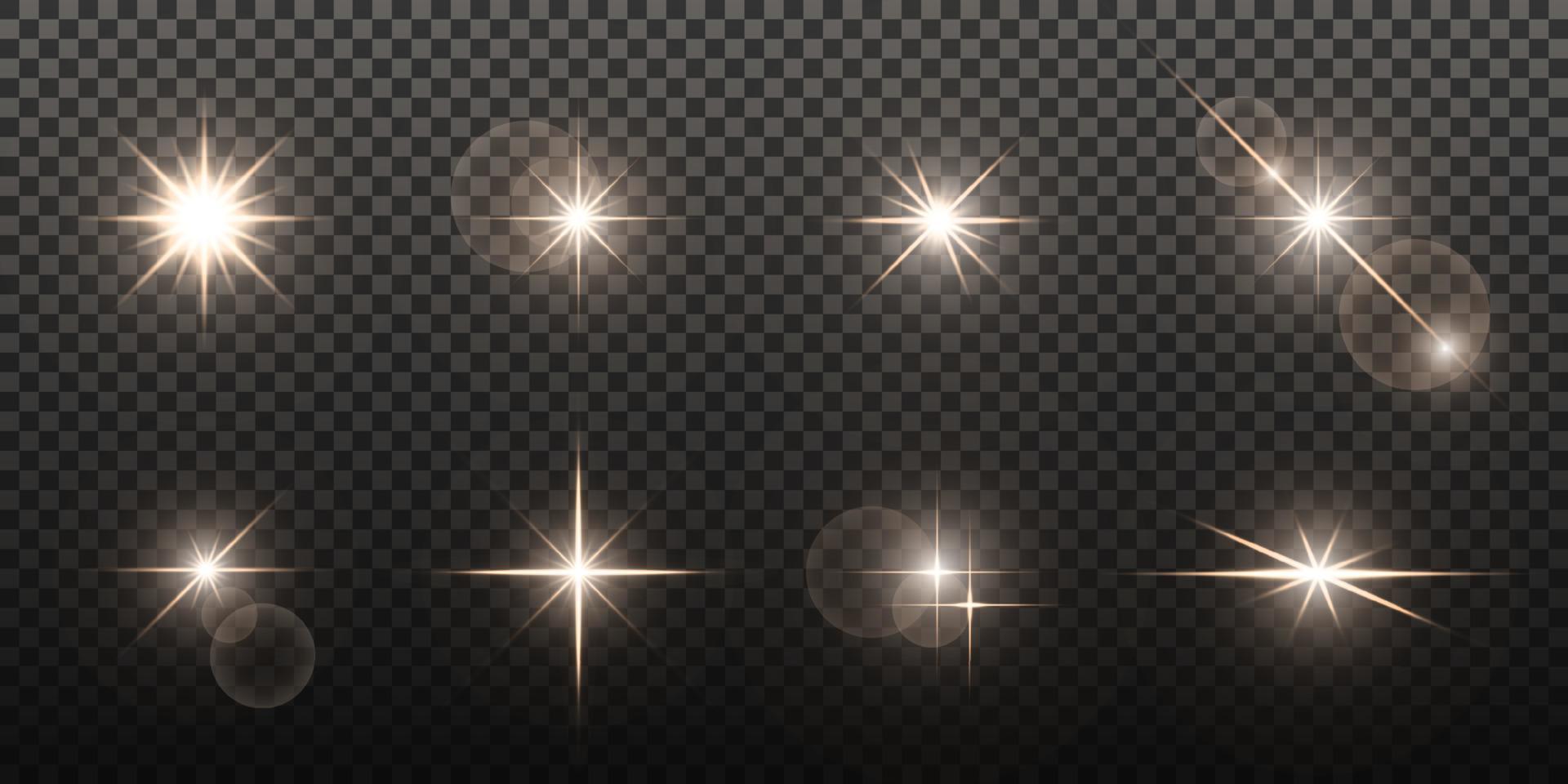 Stars. Glowing light effect. Stars with glare light. Sparkling stars. Vector illustration Stock Free