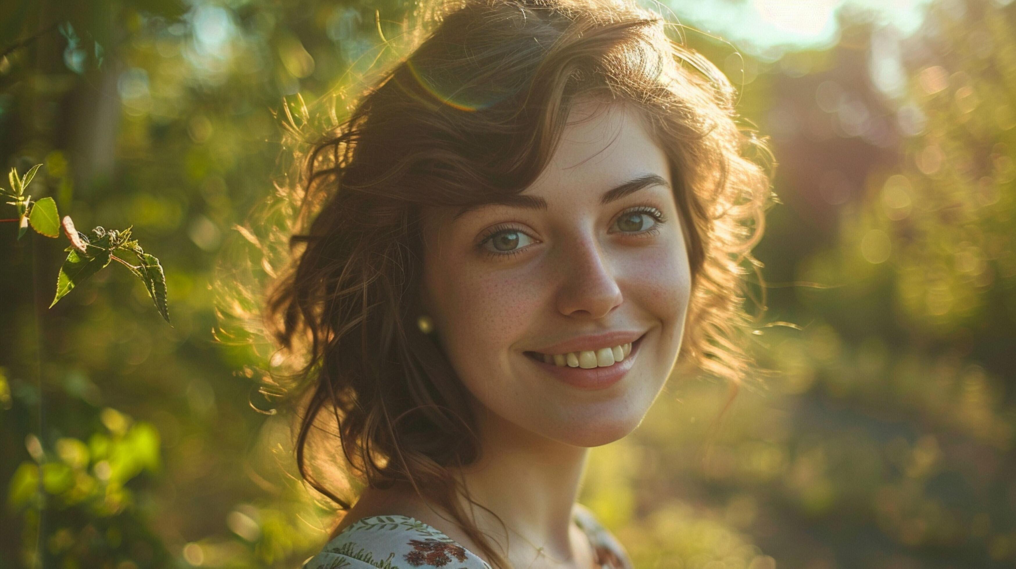 young woman outdoors looking at camera smiling Stock Free