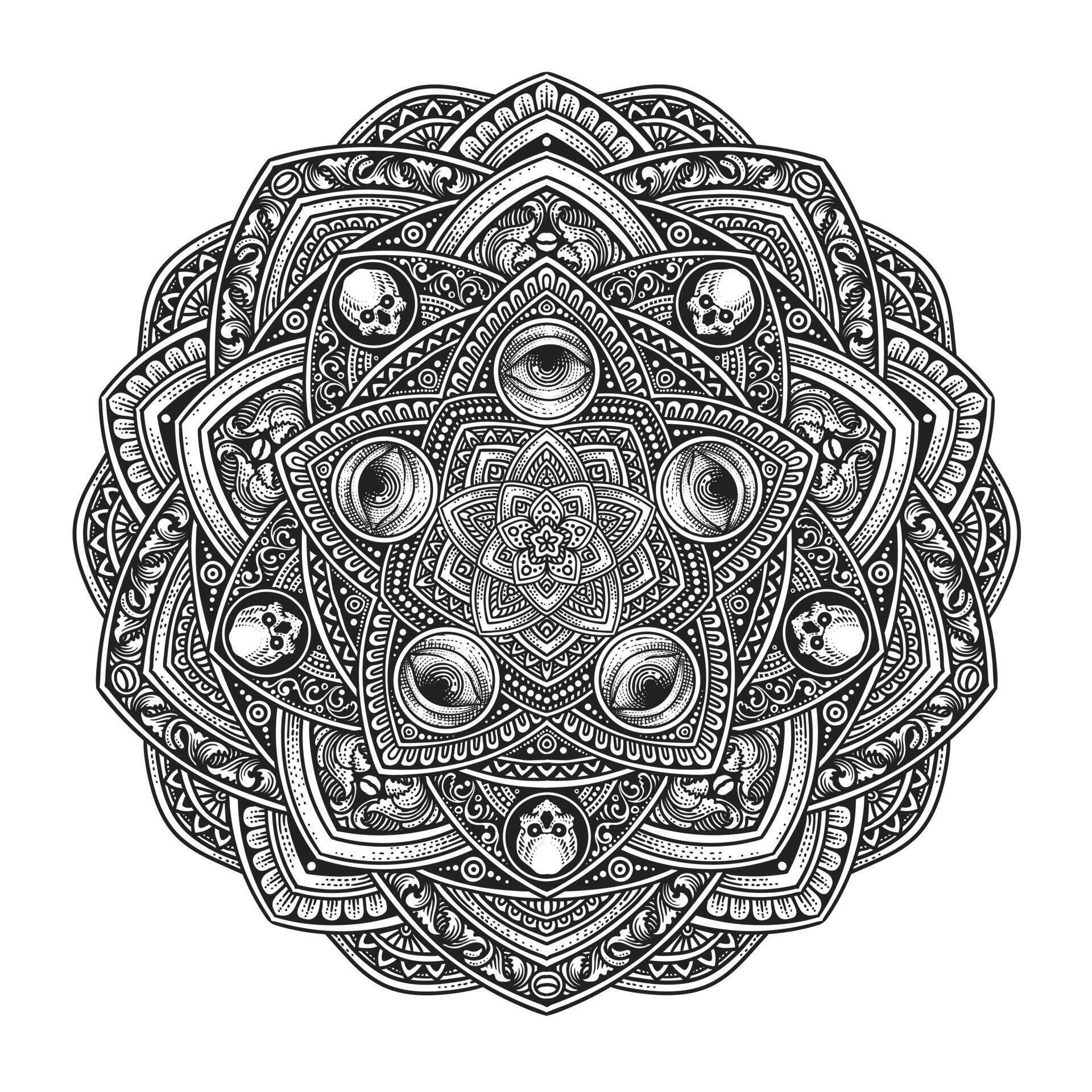 Beautiful floral pattern mandala art isolated on a black background – Eps 10 Stock Free