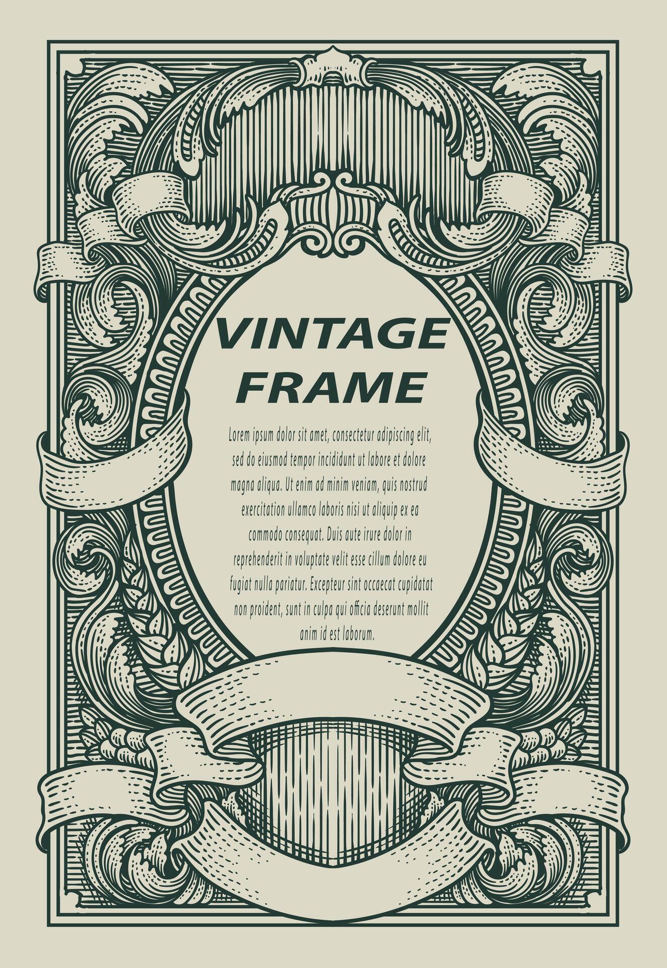 Vintage border frame engraving with antique ornament pattern – Design Stock Free