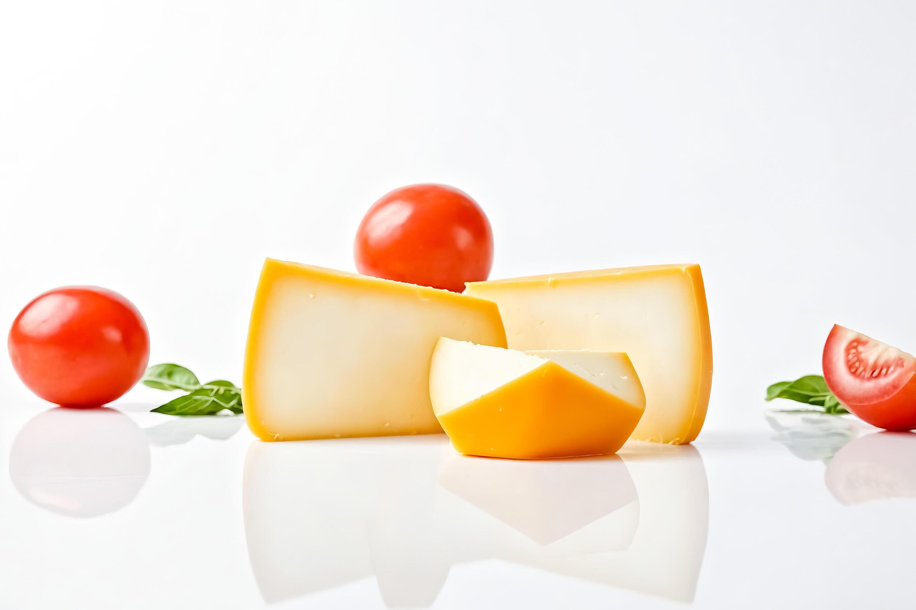 Fresh Cheese and Tomatoes on White Background Stock Free