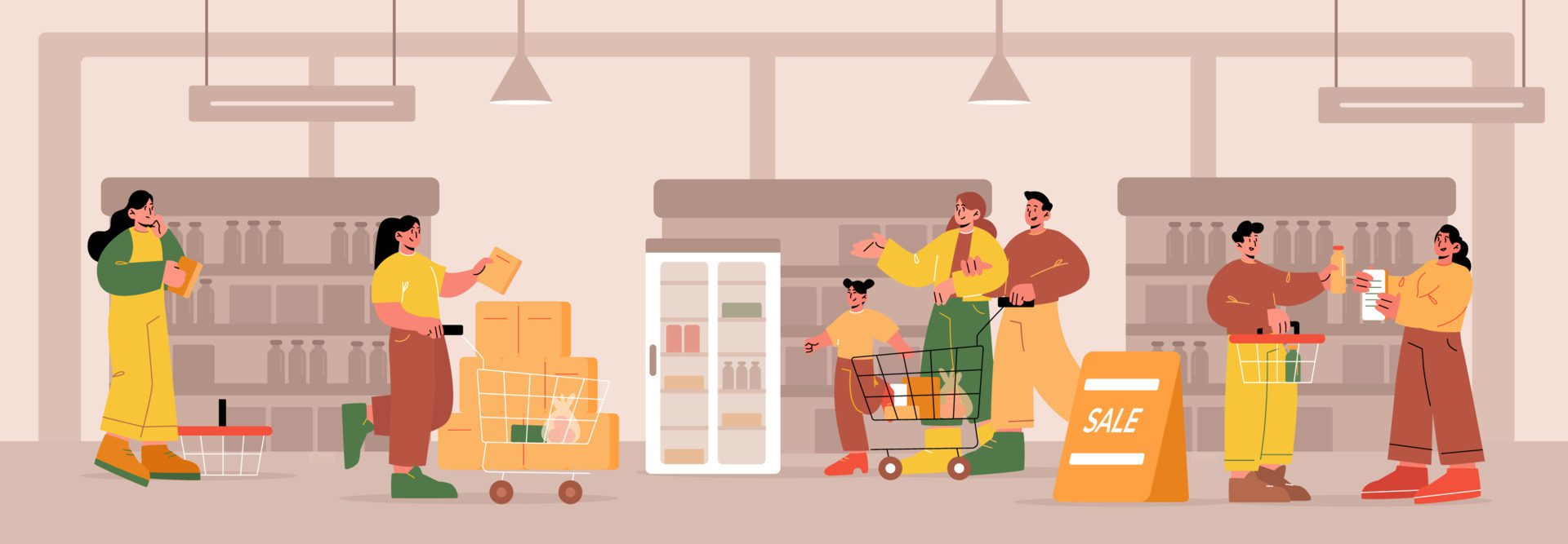 People in supermarket or grocery store market Free Vector