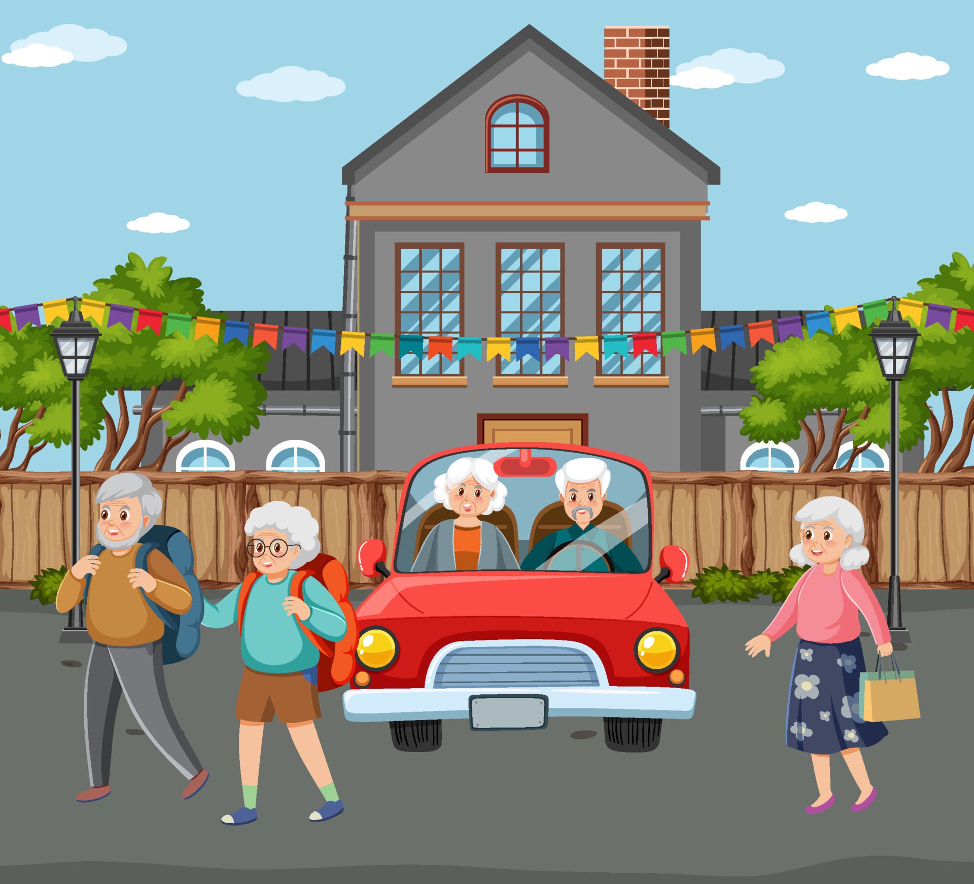 
									Outdoor scene with elderly people Free Vector