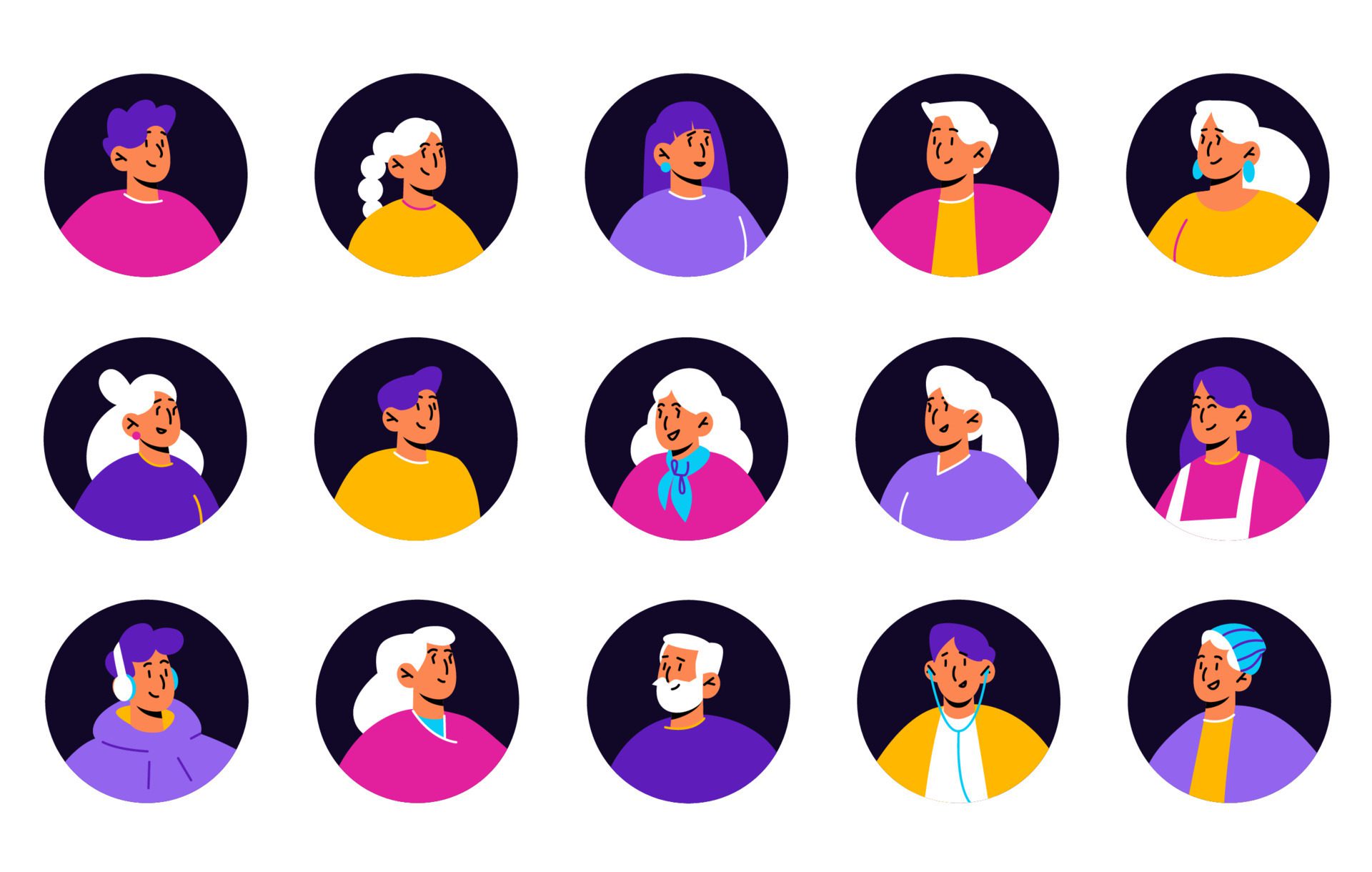 Set of people avatars, isolated round icons, faces Free Vector