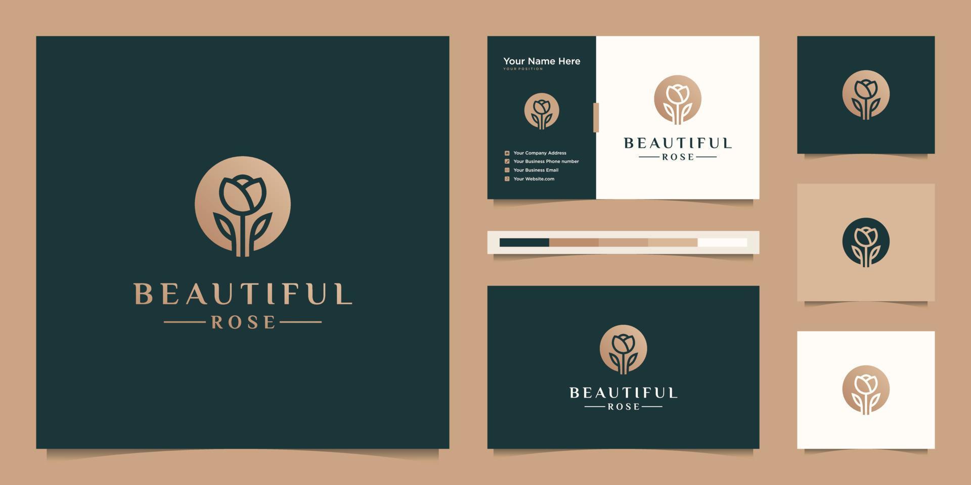 Minimalist elegant flower rose luxury beauty salon, fashion, skincare, cosmetic, yoga and spa products. logo design and business card Premium Vector Stock Free and Free SVG