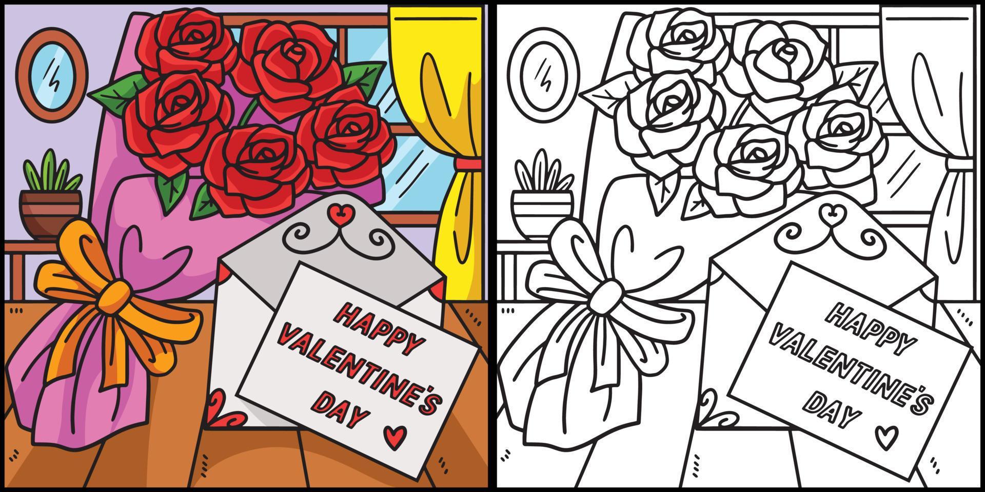 Valentines Day Flower Coloring Page Illustration Stock Free