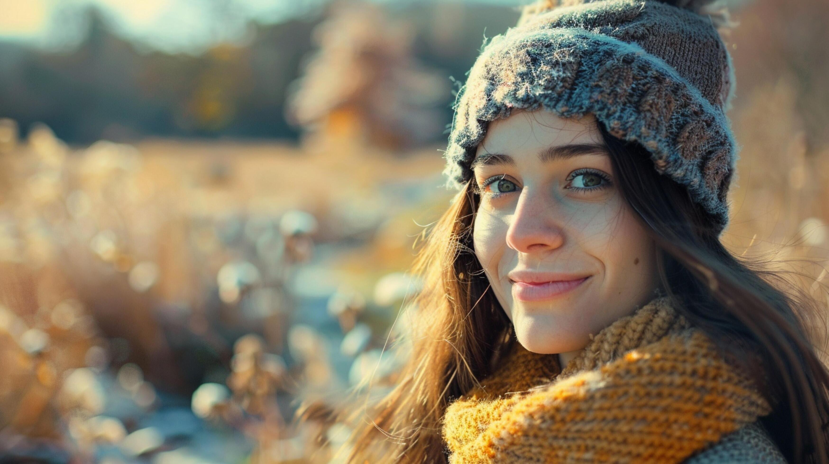 young woman outdoors looking at camera smiling Stock Free