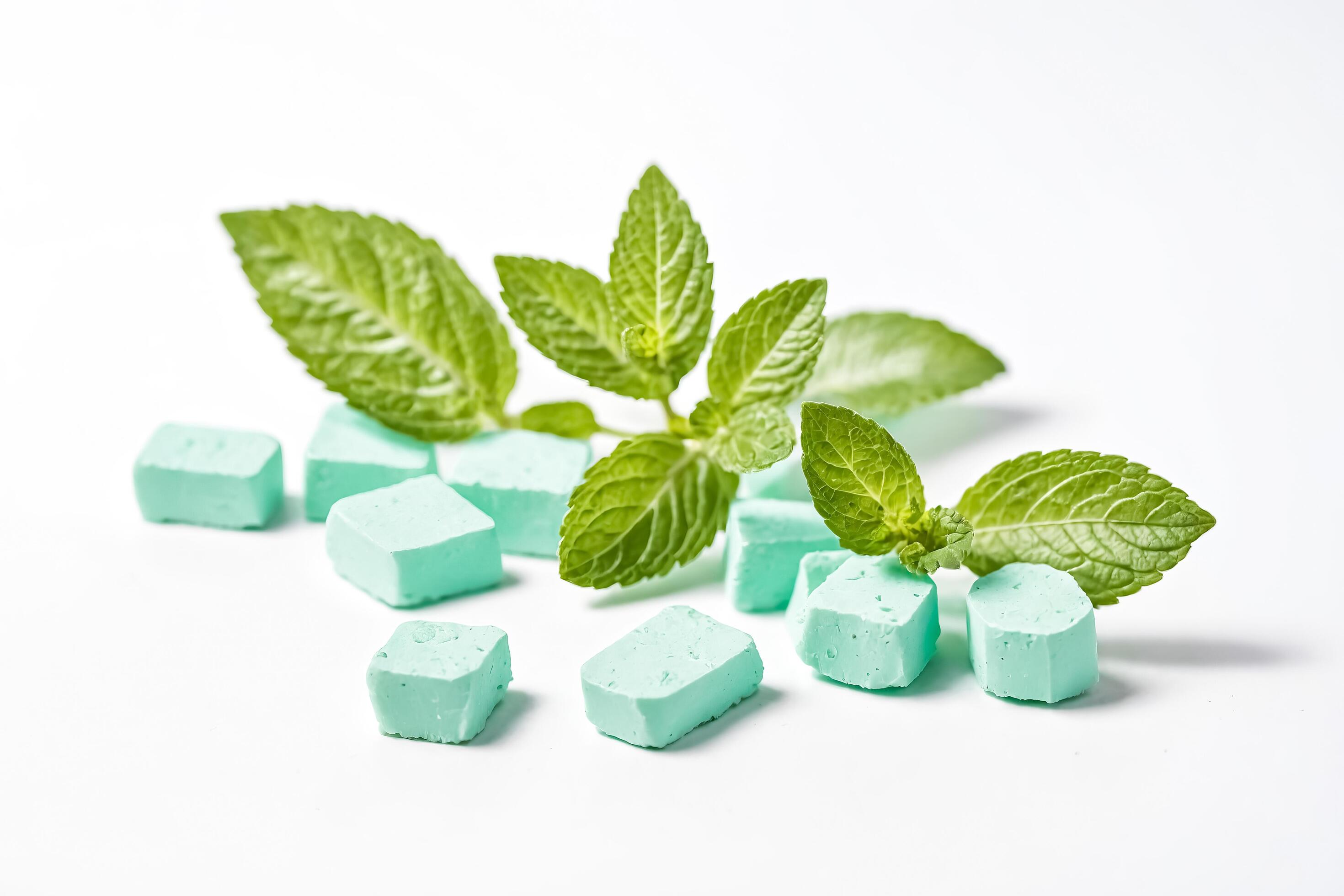 Fresh Mint Candy and Leaves on White Background Stock Free